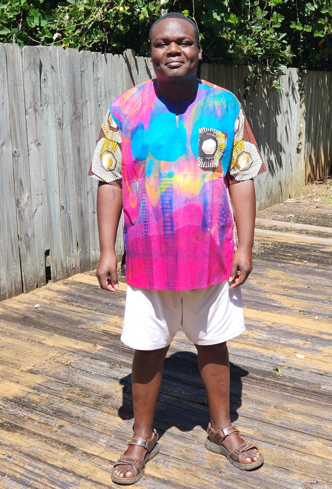 Pink Shade Splash Dashiki Shirt/African Mens Shirt size L 51".