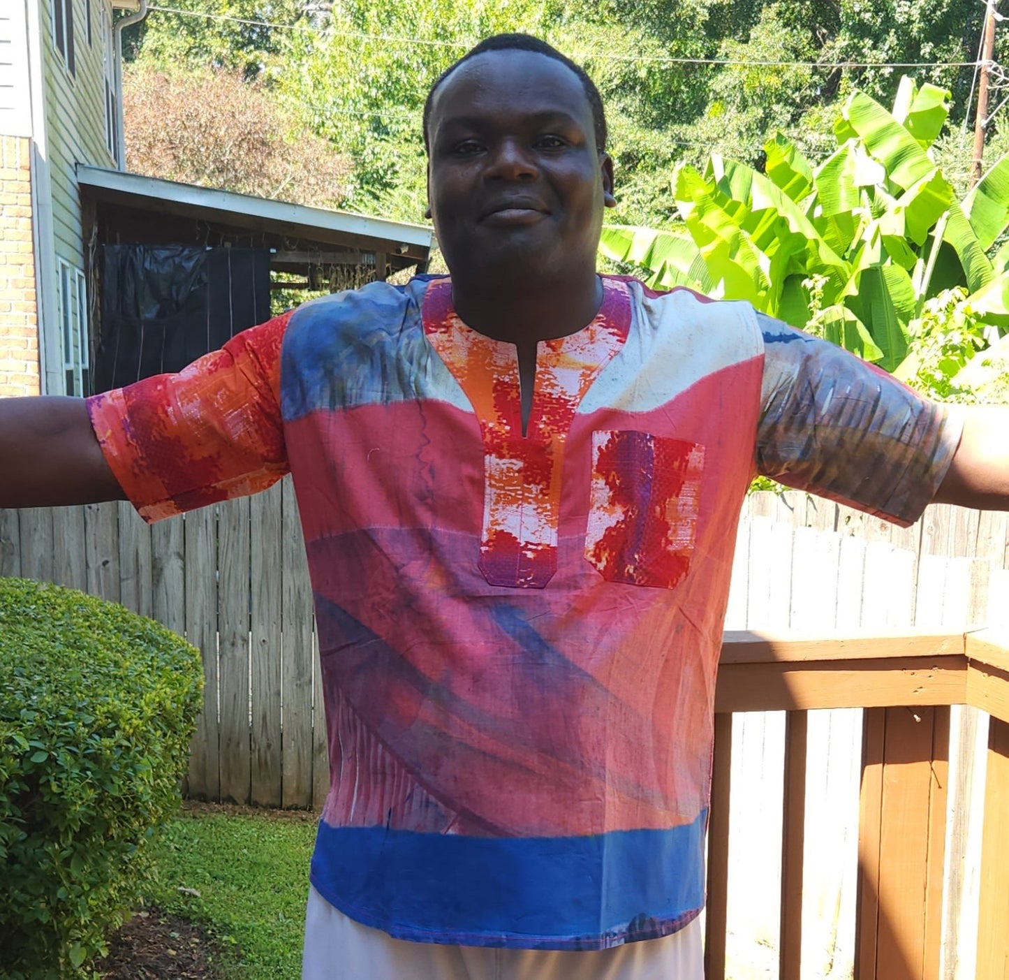 Pink Shade Splash Dashiki Shirt/African Mens Shirt size L 51".