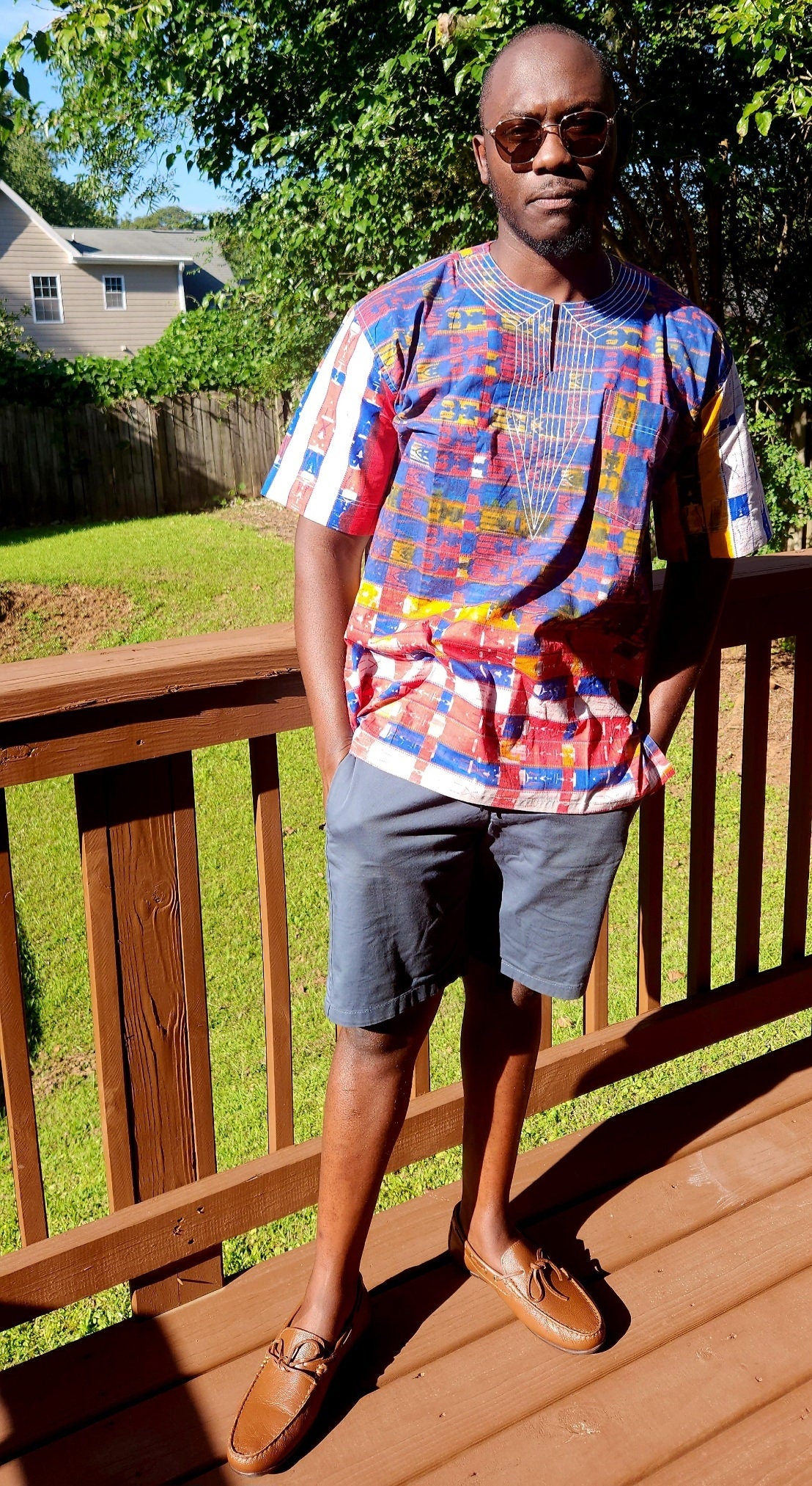 Shade of Blue Splash Dashiki Shirt/100% organic cotton/African Mens Shirt size L 51".