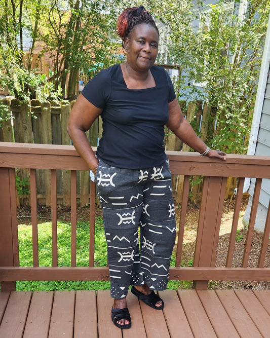 Mudcloth Wide leg pants-UNISEX/African Mudcloth Bogolan Pants fits M/L.
