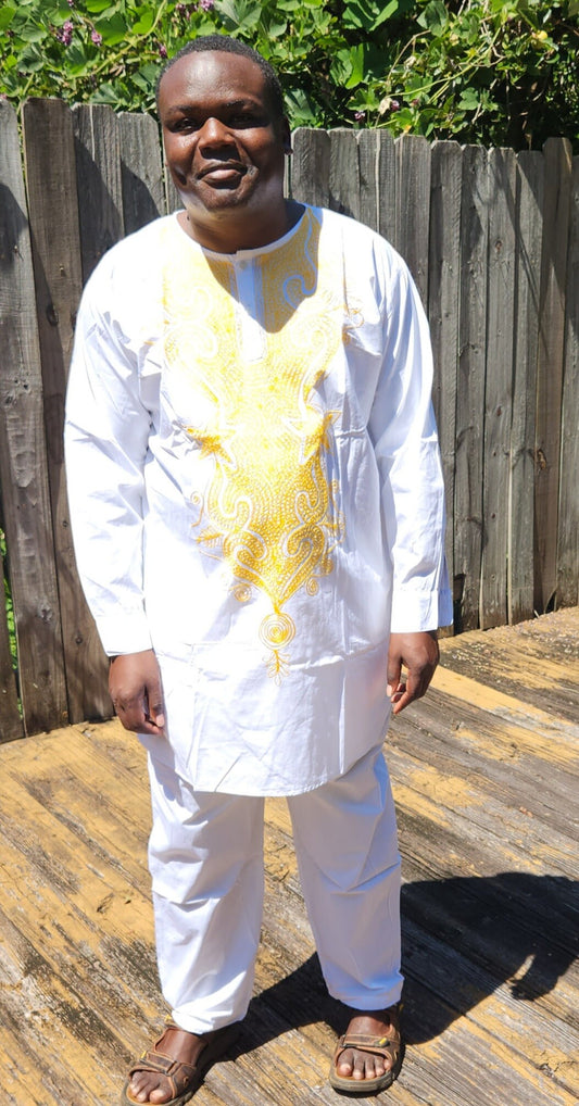 Mens African White Dashiki Pantset/Unisex Pantset 100% cotton.