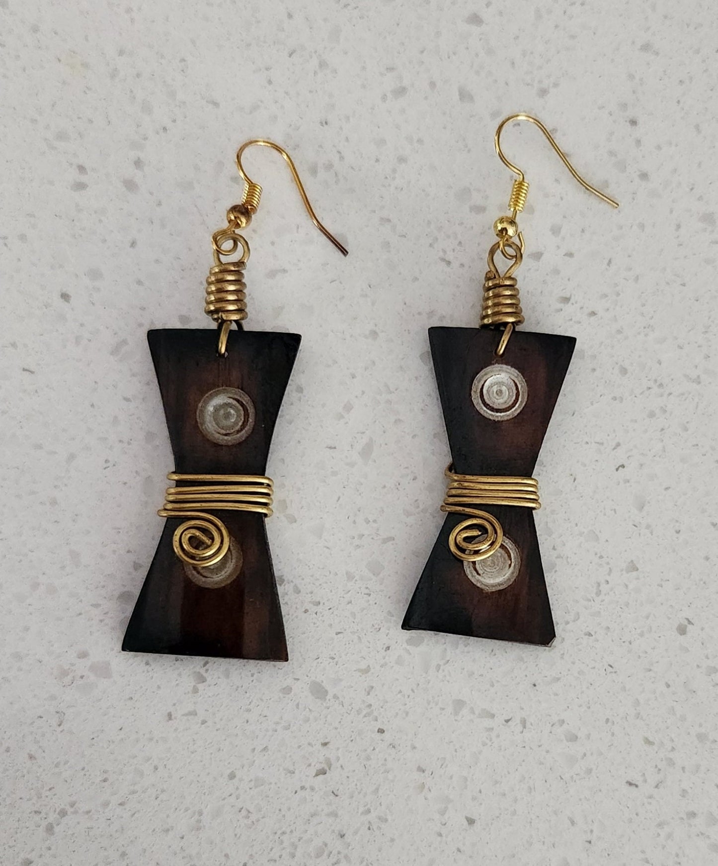 African inspired bone earrings/Brown Bone Earrings/Ethnic jewelry 2.5" from hook.