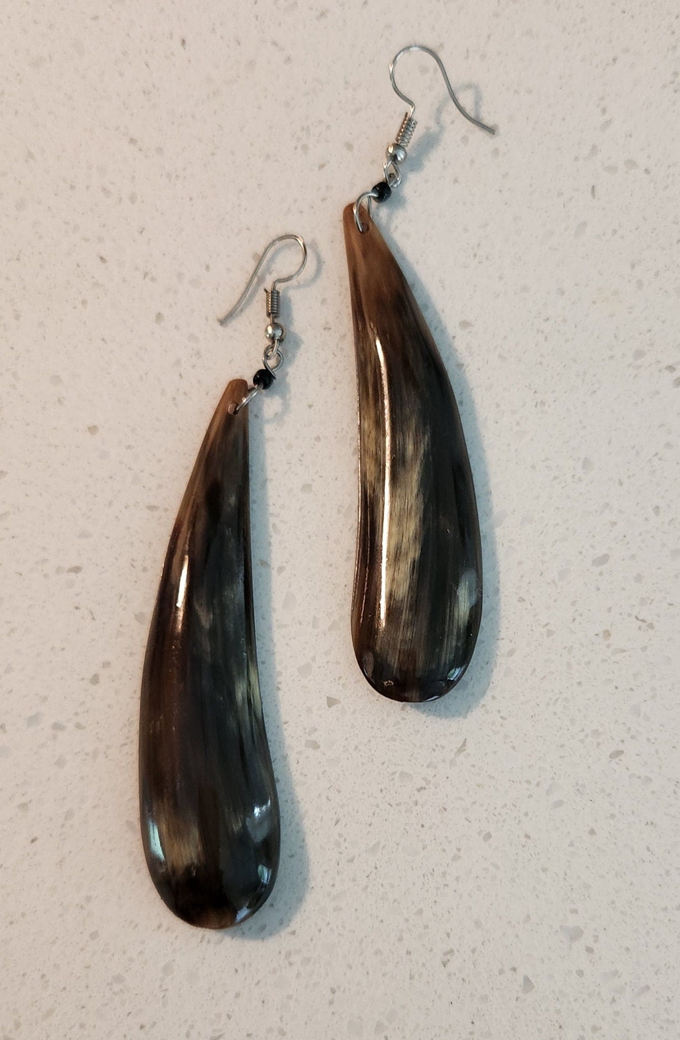 African Cow Horn Dangling Earrings/Recycked Horn Earrings 3 inches.