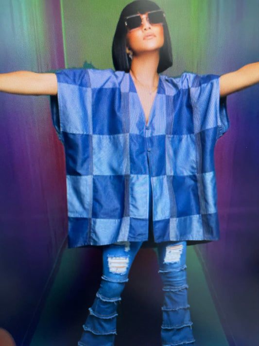 Denim Look Print Patch Top.