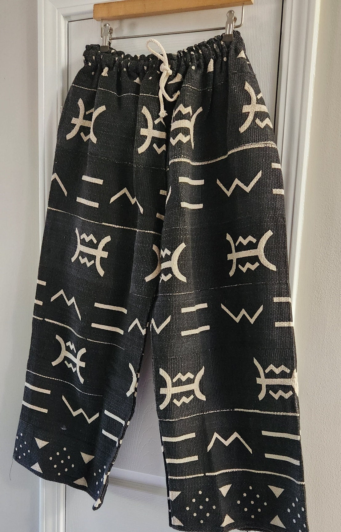 Mudcloth Wide leg pants-UNISEX/African Mudcloth Bogolan Pants fits M/L.