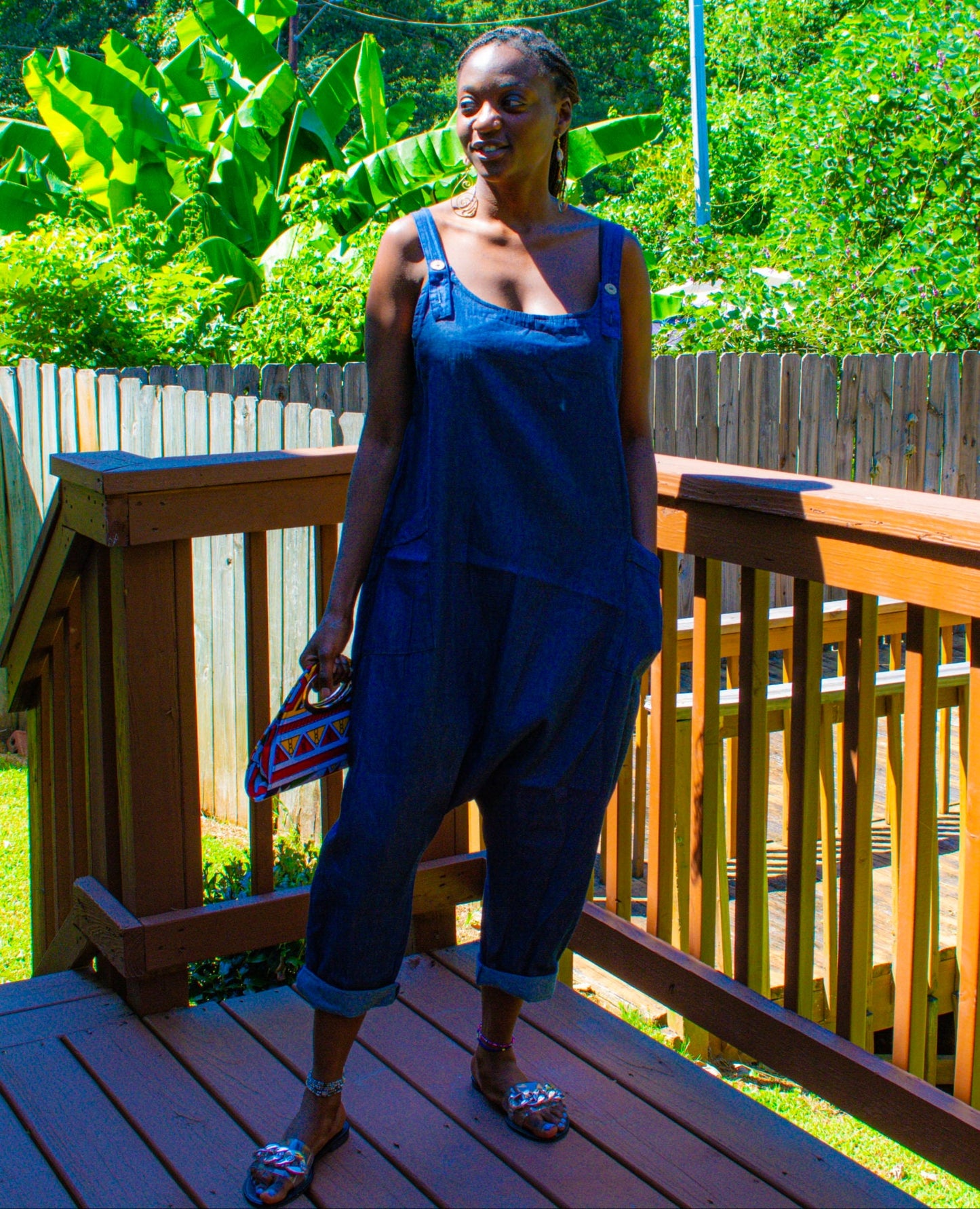 Italian Ladies Plain Denim Lagenlook Dungaree.