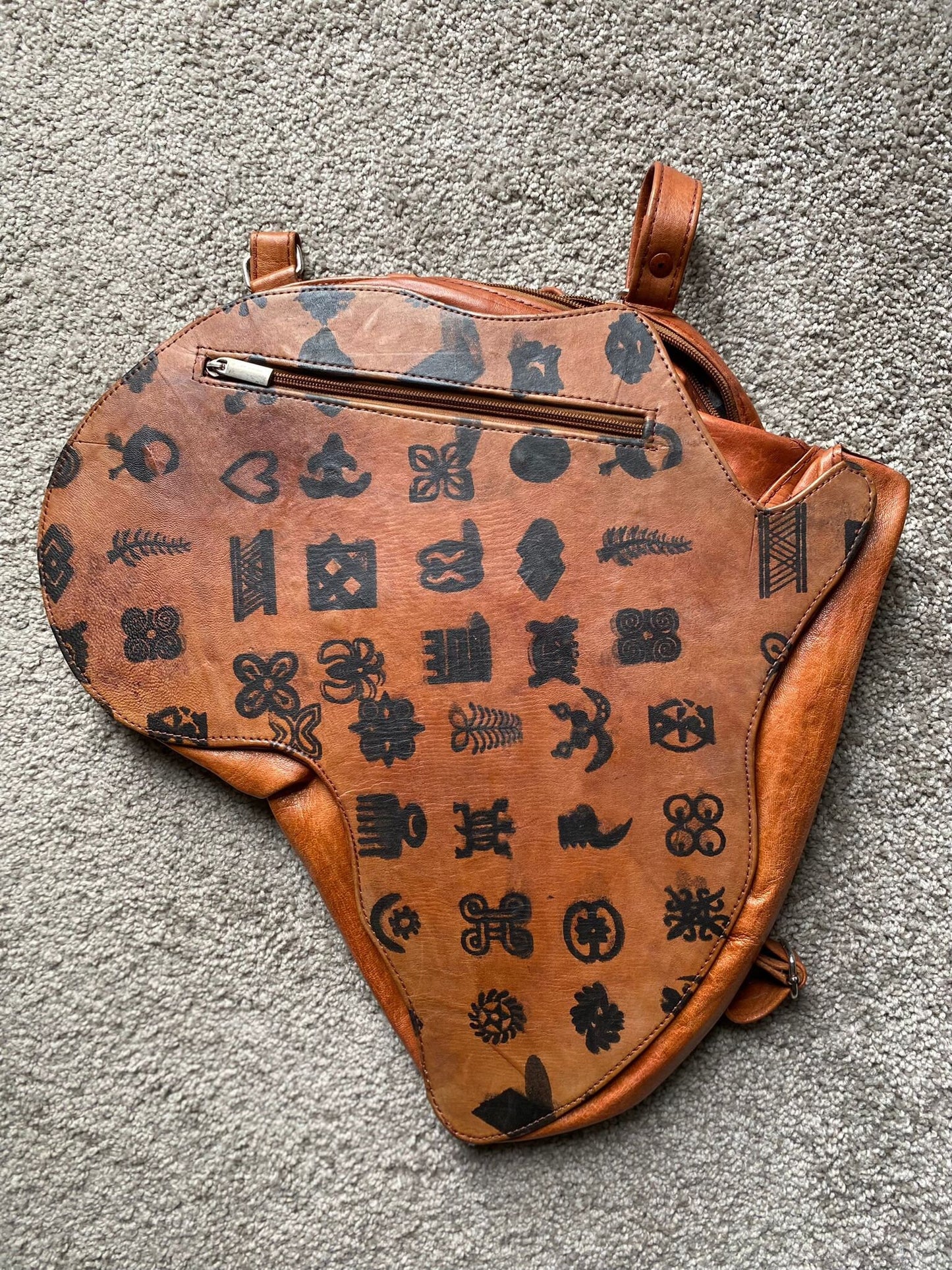 African Continent Map Backpack Leather/GyeNyame Africa Bag.