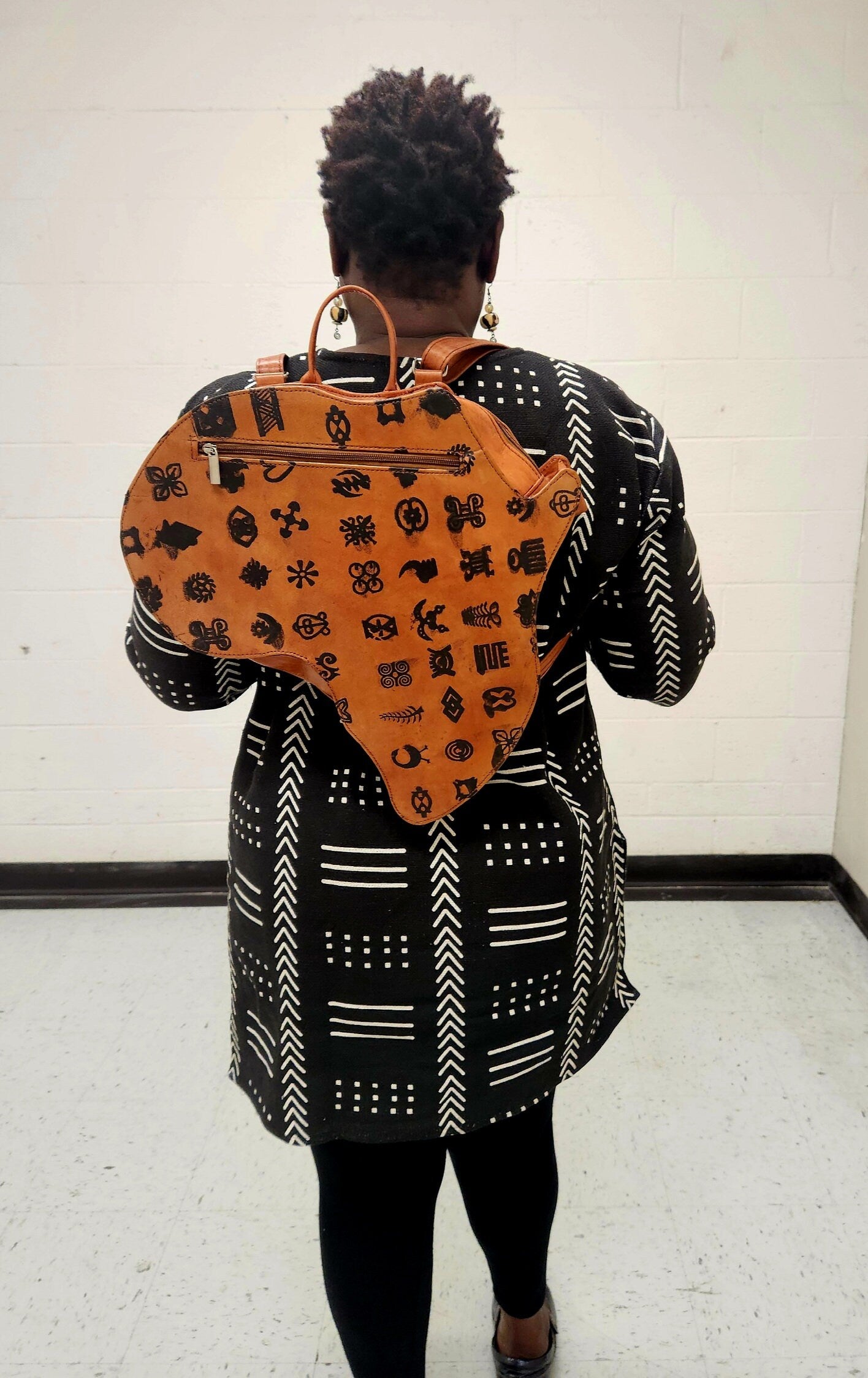 African Continent Map Backpack Leather/GyeNyame Africa Bag.