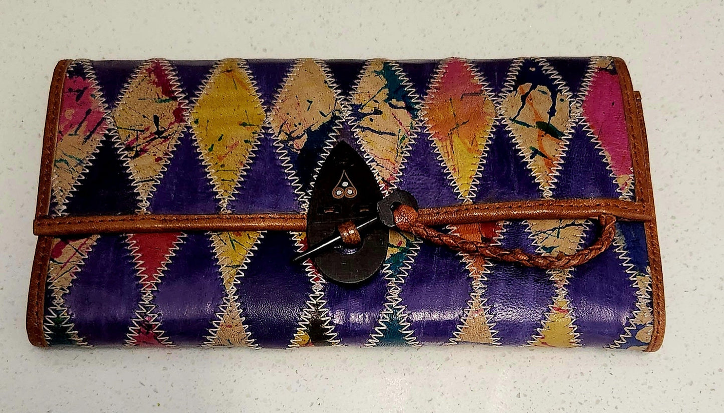 African Leather Women Wallet/Authentic Quilted Leather Wallet. Hand crafted Leather wallet, w/ genuine goat leather.