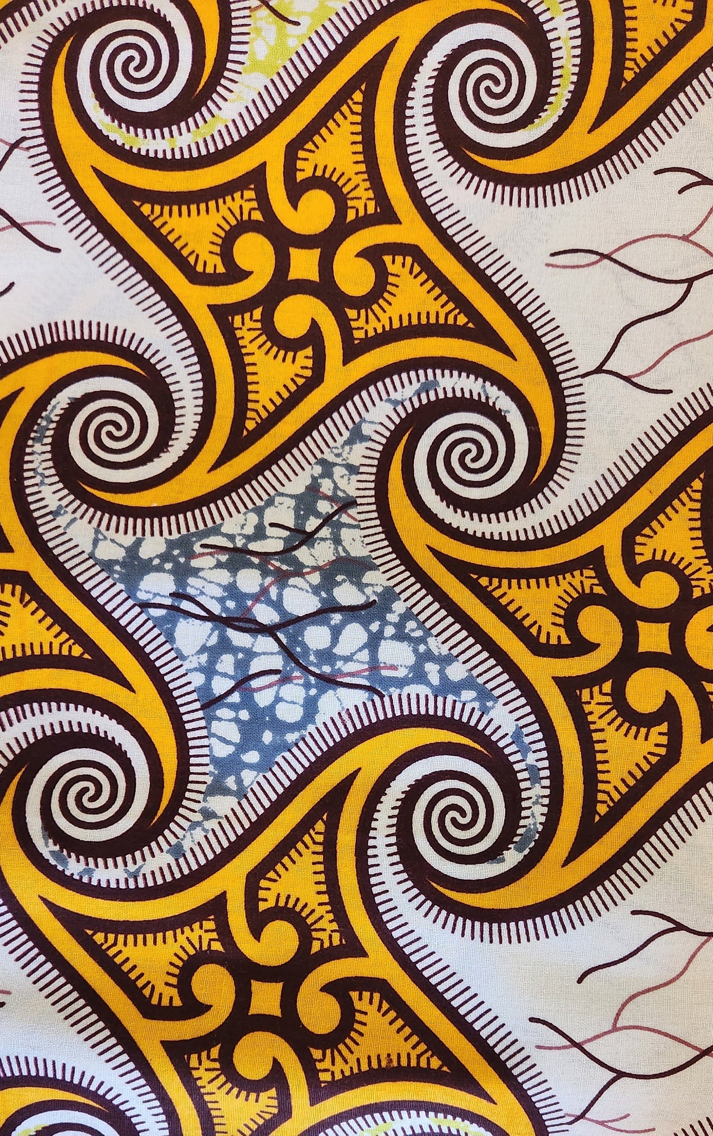 Gold & White Swirl Ankara Fabric, 100% Cotton African 6 Yard.