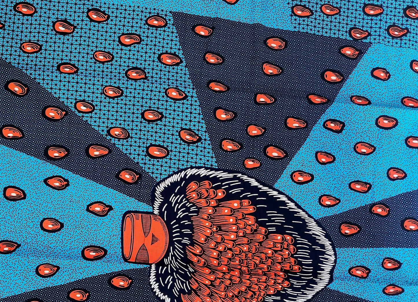 Turquioise Orange Cotton Fabric/ African Print Fabric/Ankara Fabric 100% cotton 6 yards.