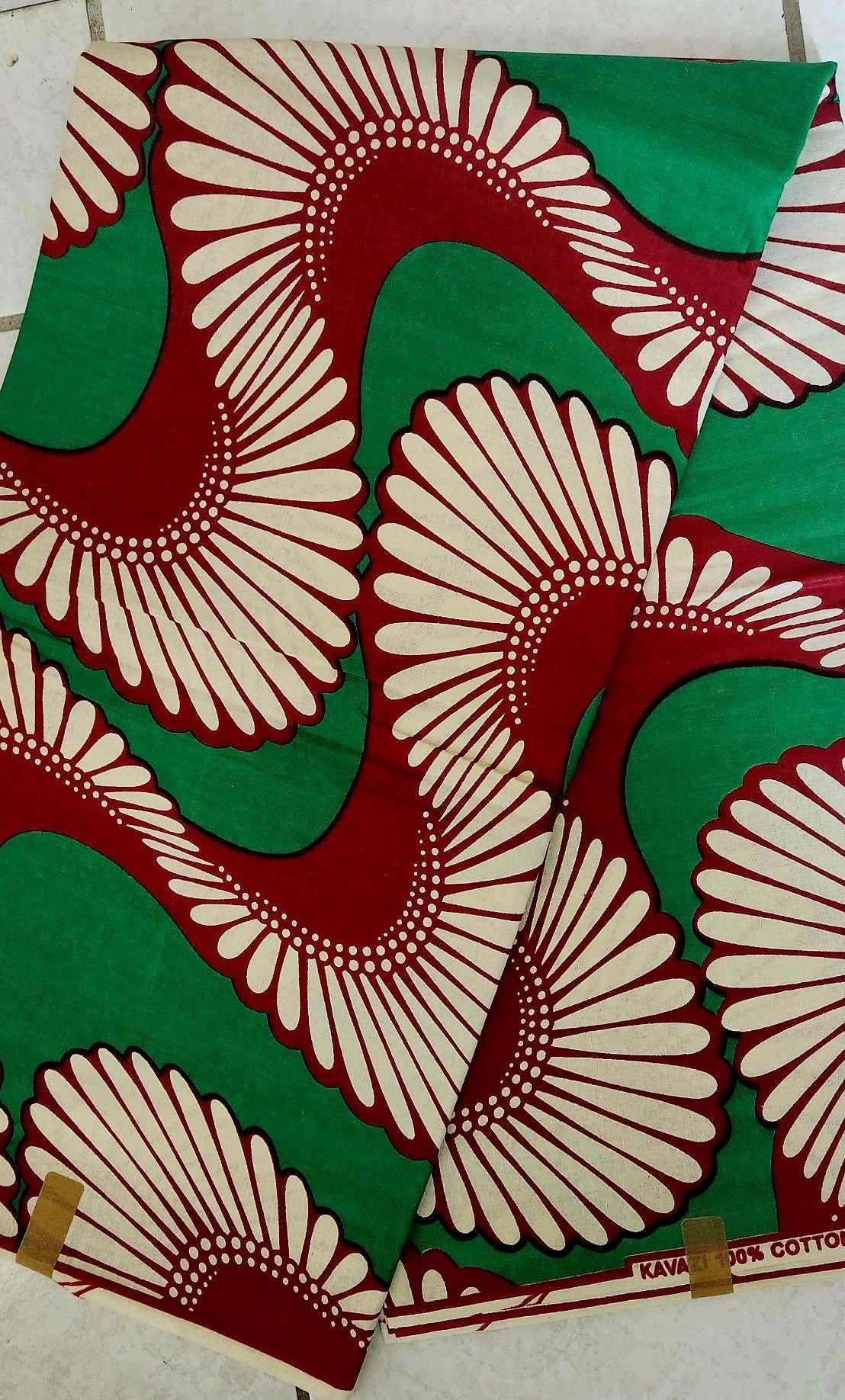 Green Swirl Ankara Cotton Fabric/African Print Fabric 100% Cotton 6 Yards.