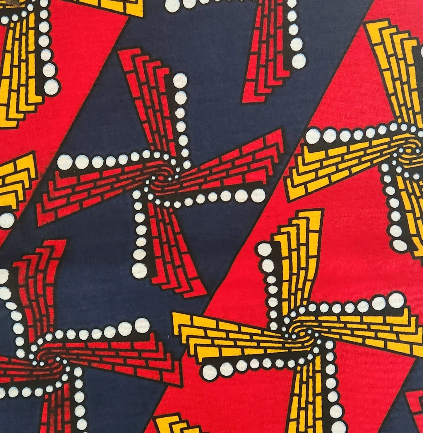 Ankara Red Blue Windmil Design Fabric/African Print Kitenge Fabric.
