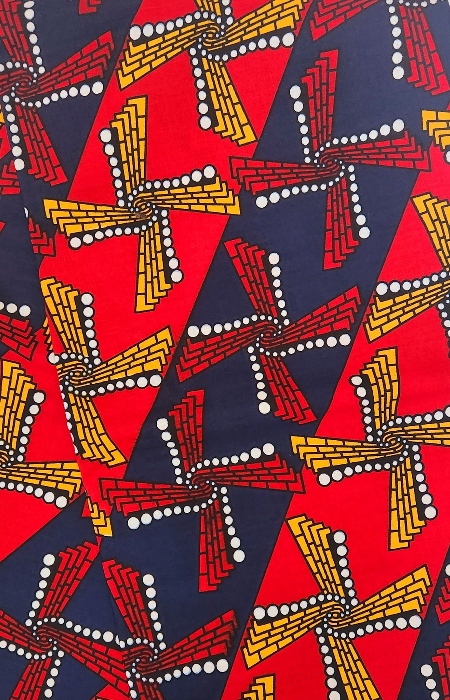 Ankara Red Blue Windmil Design Fabric/African Print Kitenge Fabric.