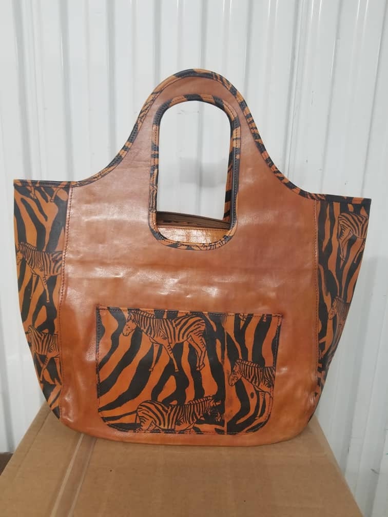 Animal Print Hobo Leather Purse/African Blue Tie Dye Leather Purse.