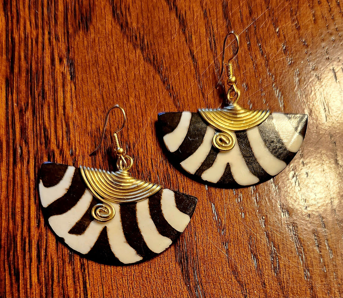 African inspired bone earrings/Hald Moon Bone Earrings/Ethnic jewelry 2"x1.5".