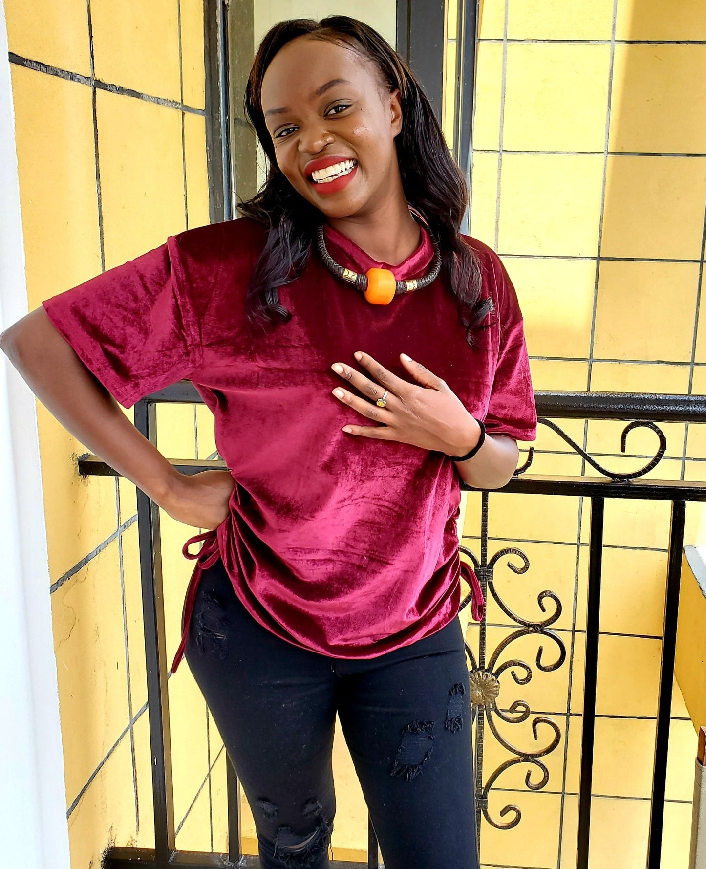 Vintage African Mali Amber Resin Necklace Big African Leather Necklace. Amber 9.2 Inches.