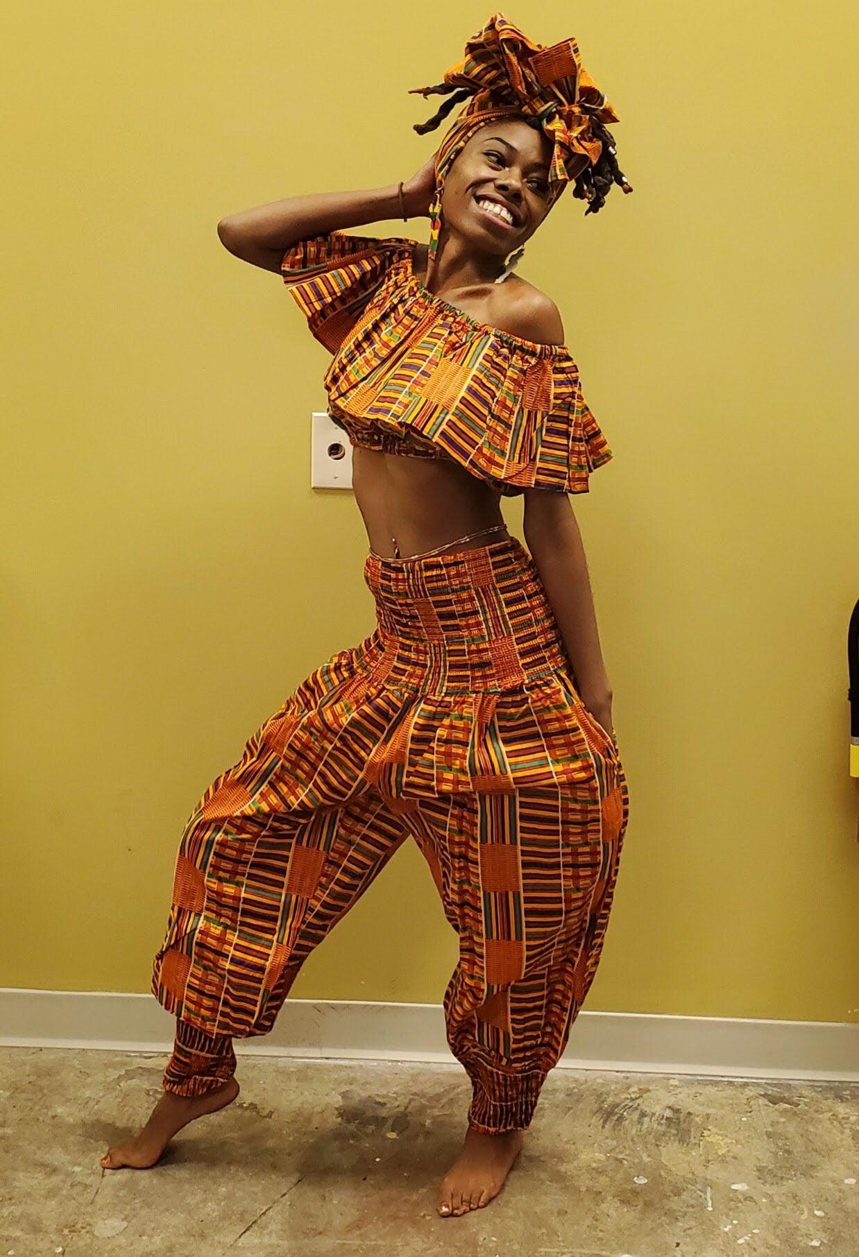 Kente Harem Elastic High Waist Pants.