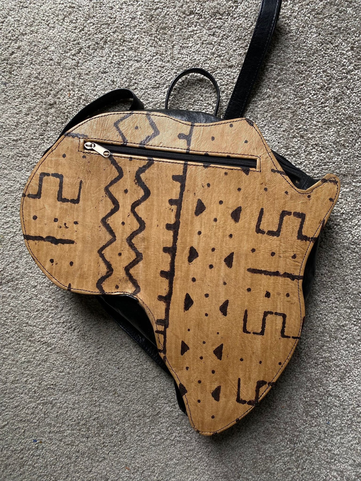 African Continent Map Backpack Leather/GyeNyame Africa Bag.