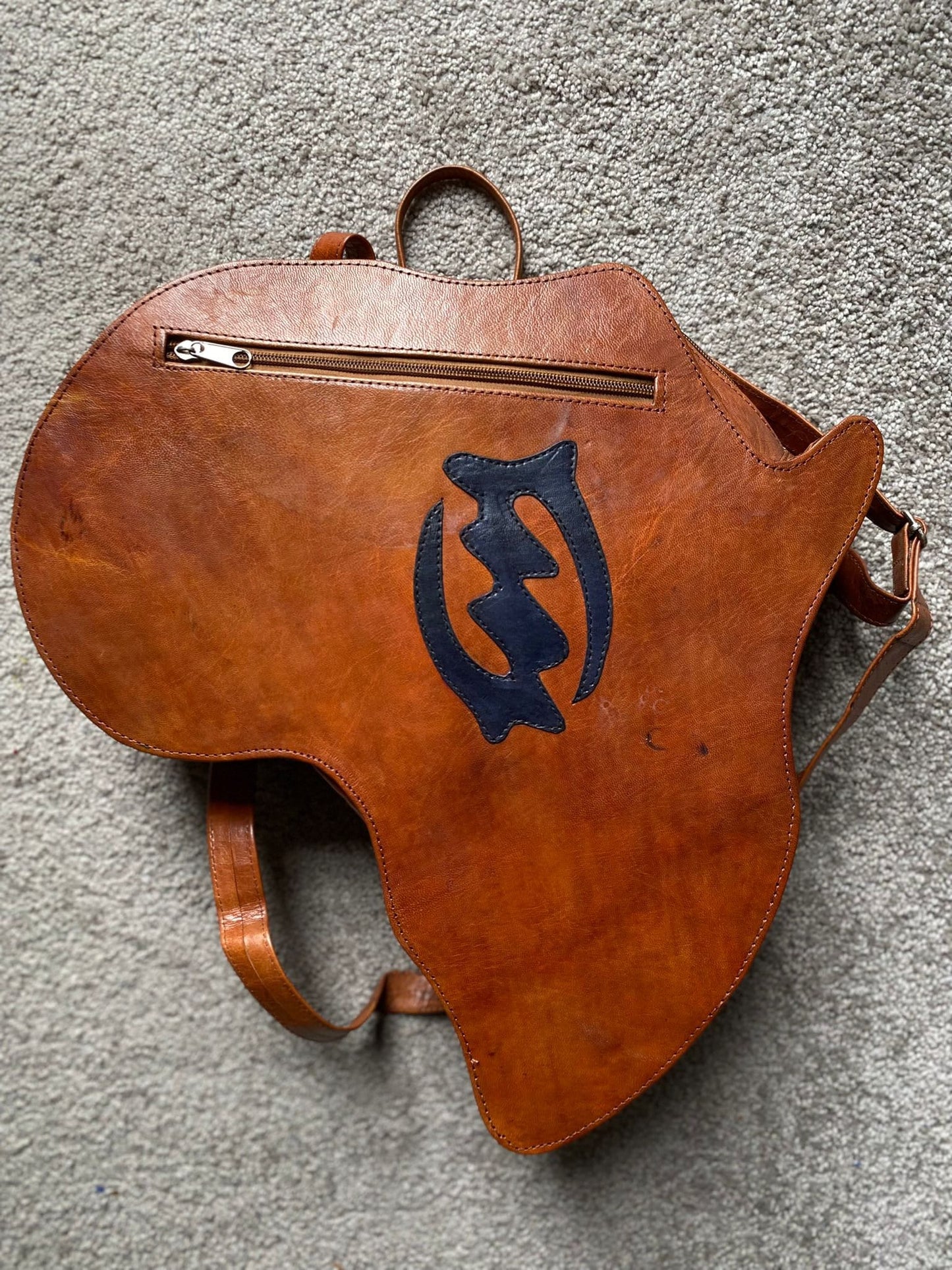 African Continent Map Backpack Leather/GyeNyame Africa Bag.