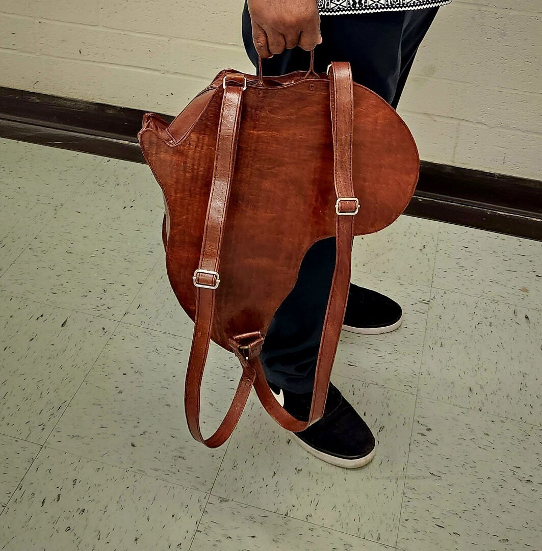 African Continent Map Backpack Leather/GyeNyame Africa Bag.