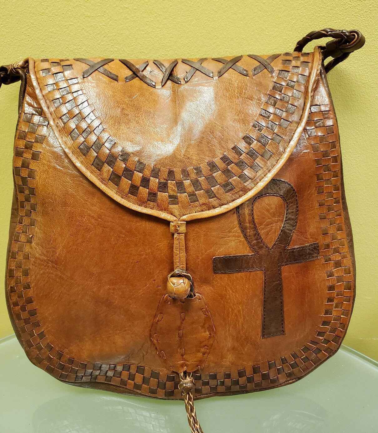Minala Handcrafted Ethnic Crossbody Bag/Mali Dogon Hunter Bag/Tuareg Leather Bag/Egyptuan Ankh Leather Bag.