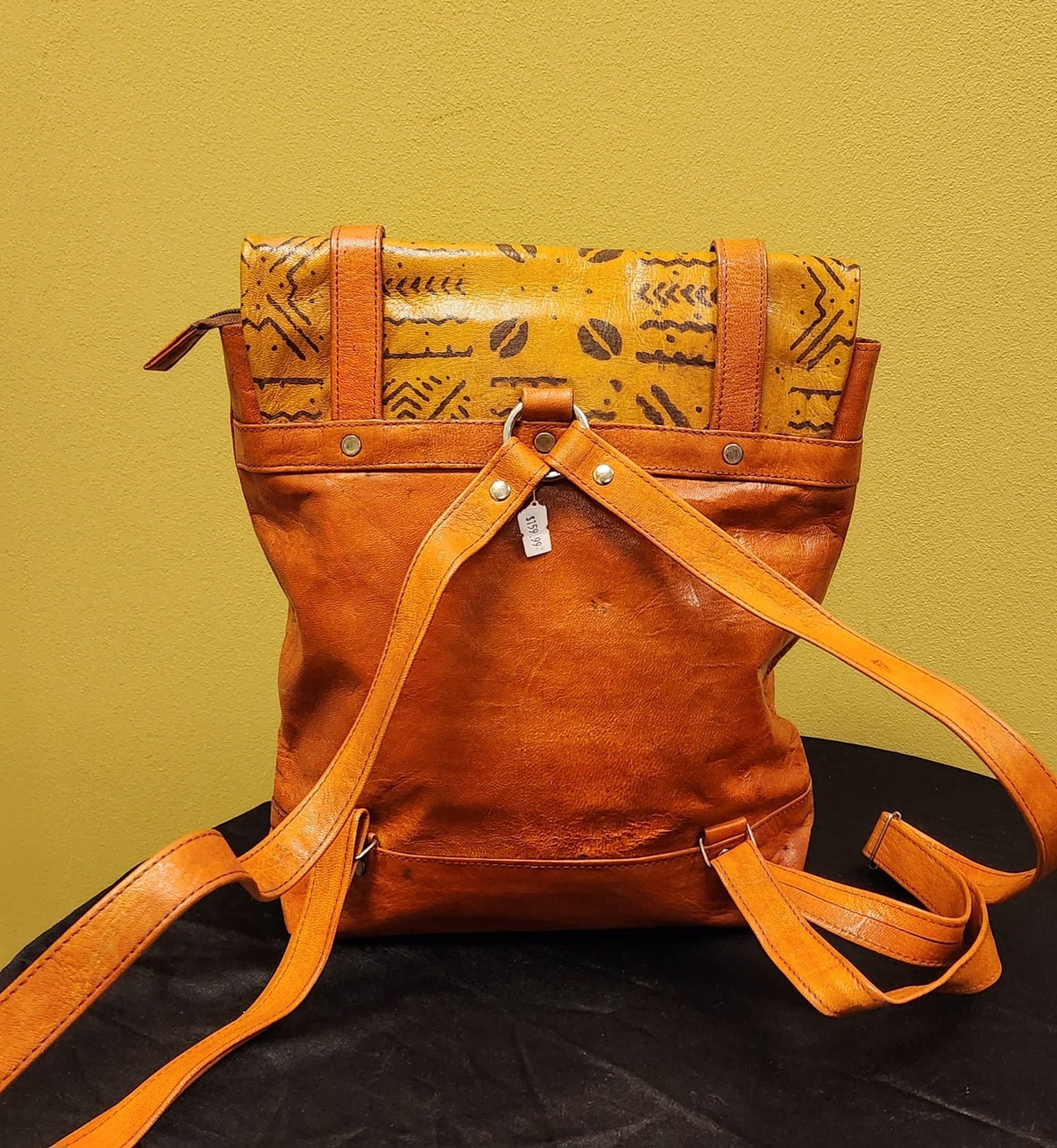 African Leather Backpack with Adinkra Symbols.