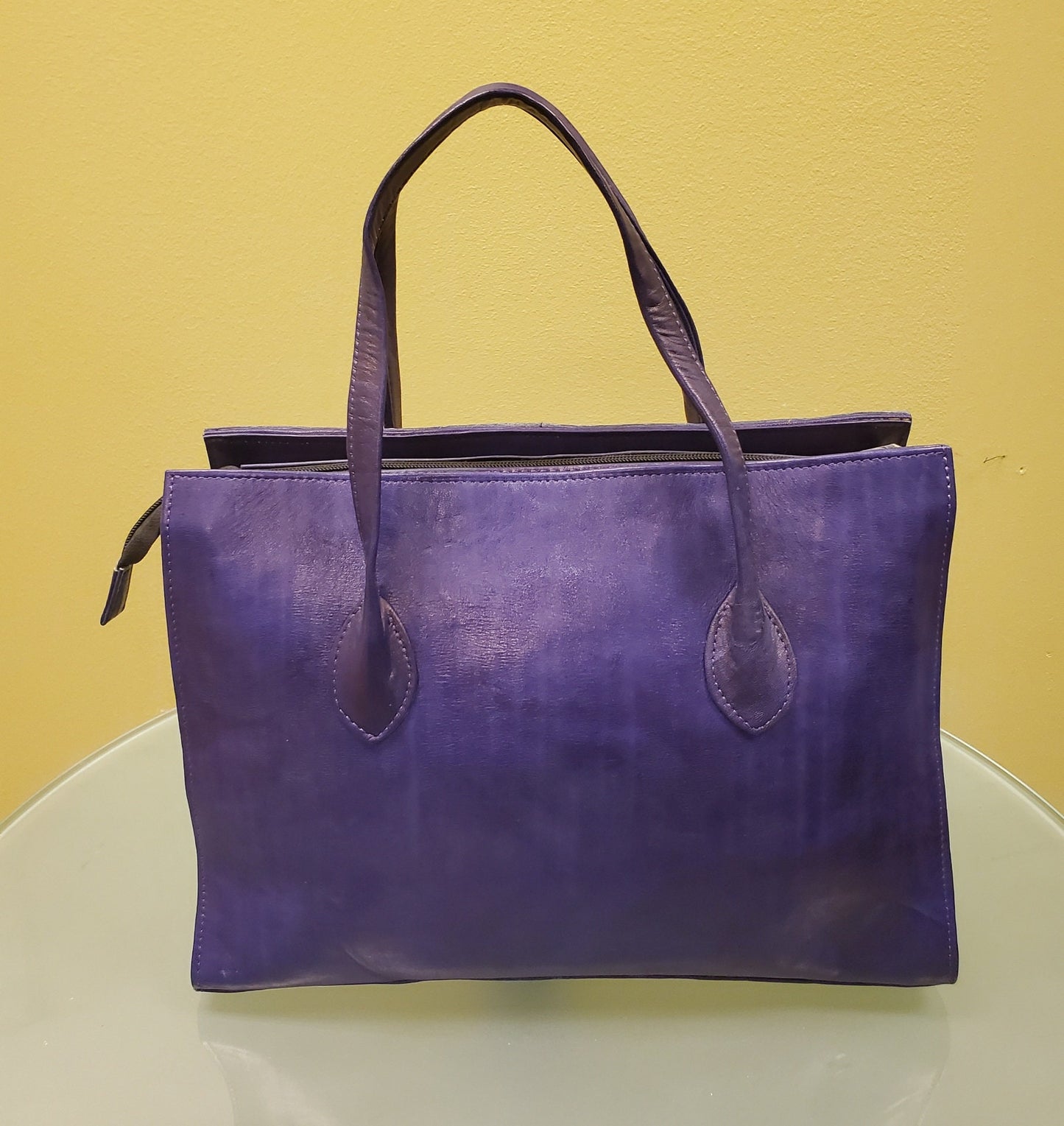 Mudcloth Leather Tote Purse/Leather handbag. H 11"× L 13" x W 7"