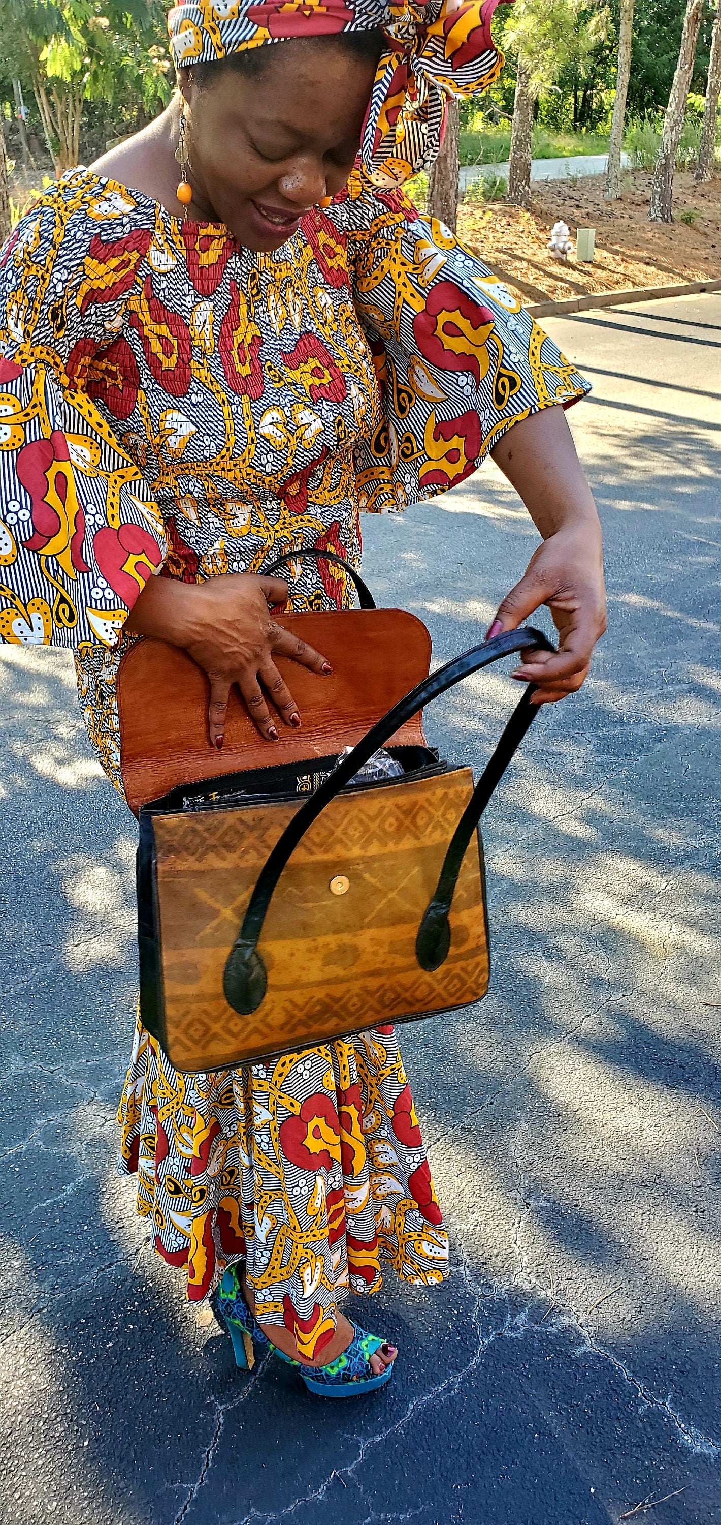 Mudprint Pattern Leather Tote.