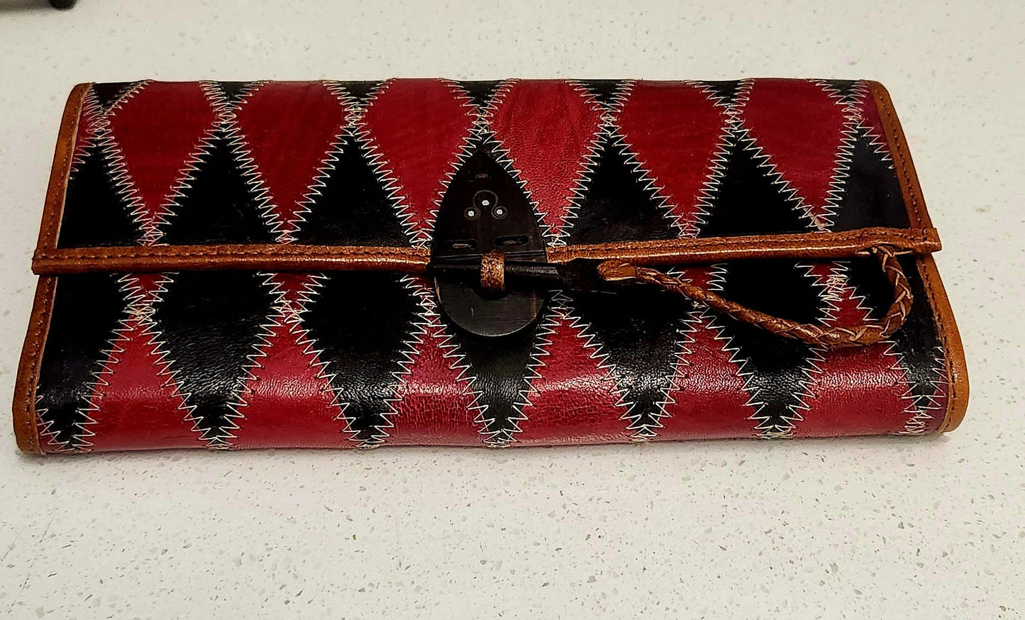 African Leather Women Wallet/Authentic Quilted Leather Wallet. Hand crafted Leather wallet, w/ genuine goat leather.