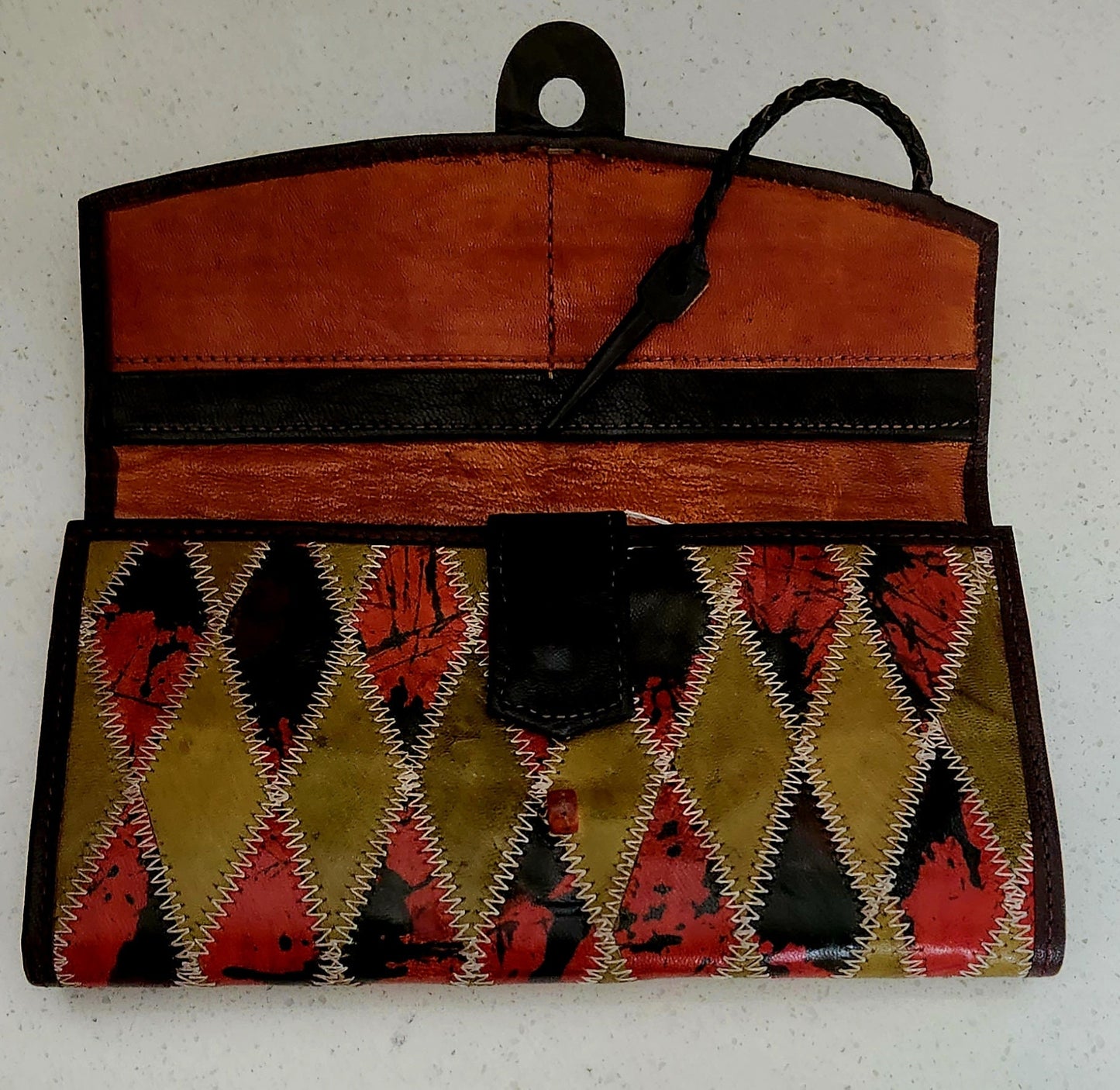 African Leather Women Wallet/Authentic Quilted Leather Wallet. Hand crafted Leather wallet, w/ genuine goat leather.