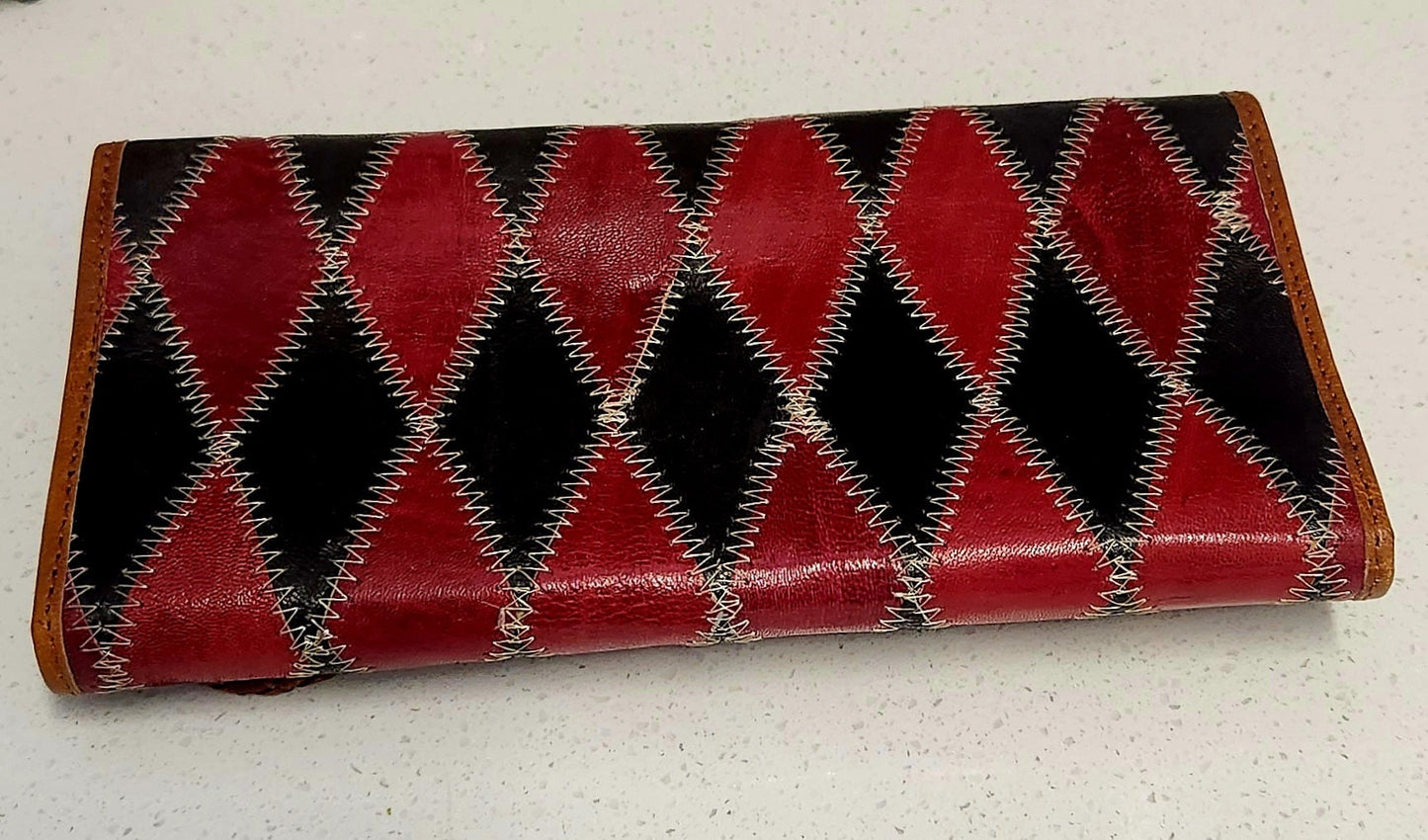African Leather Women Wallet/Authentic Quilted Leather Wallet. Hand crafted Leather wallet, w/ genuine goat leather.