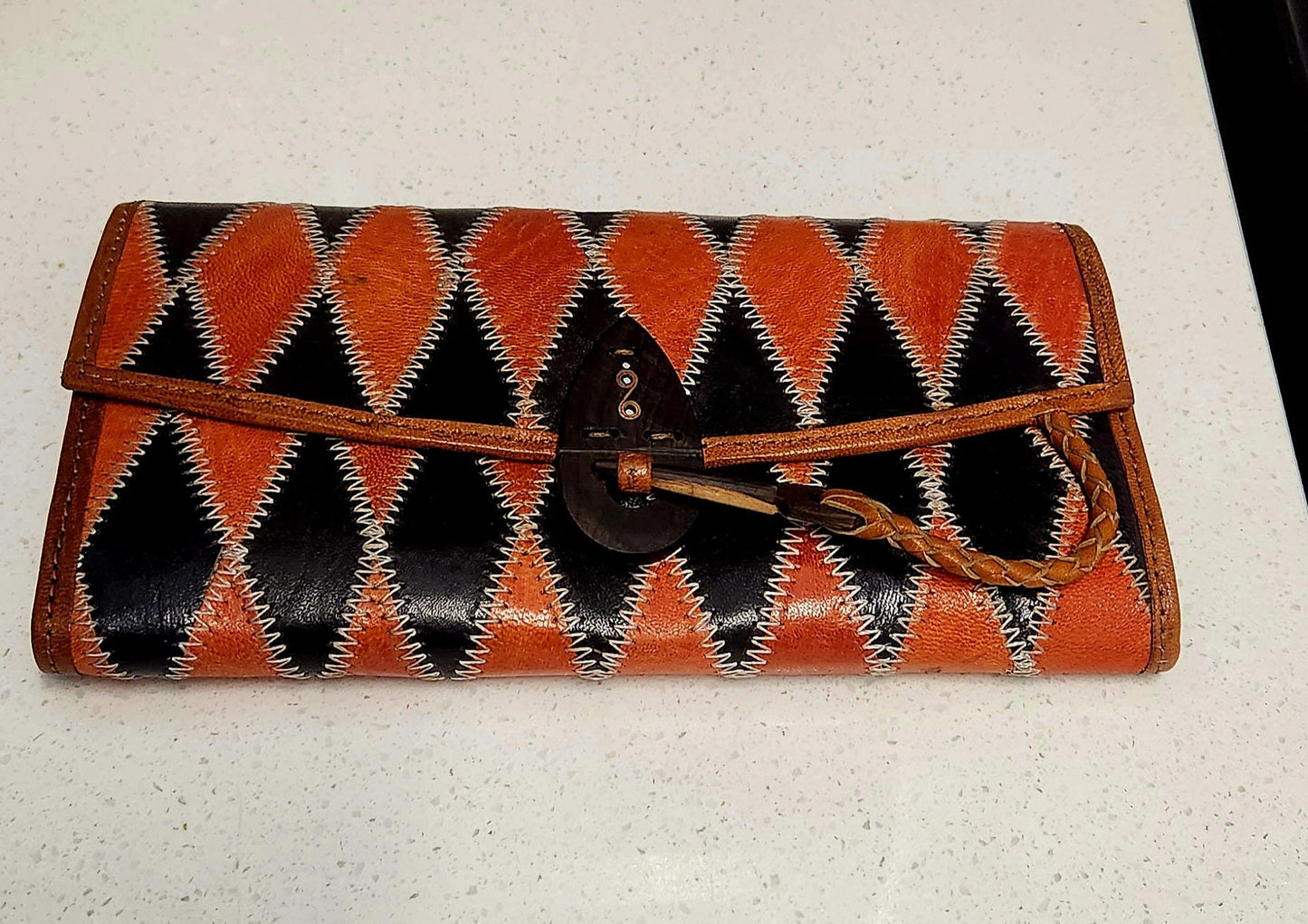 African Leather Women Wallet/Authentic Quilted Leather Wallet. Hand crafted Leather wallet, w/ genuine goat leather.