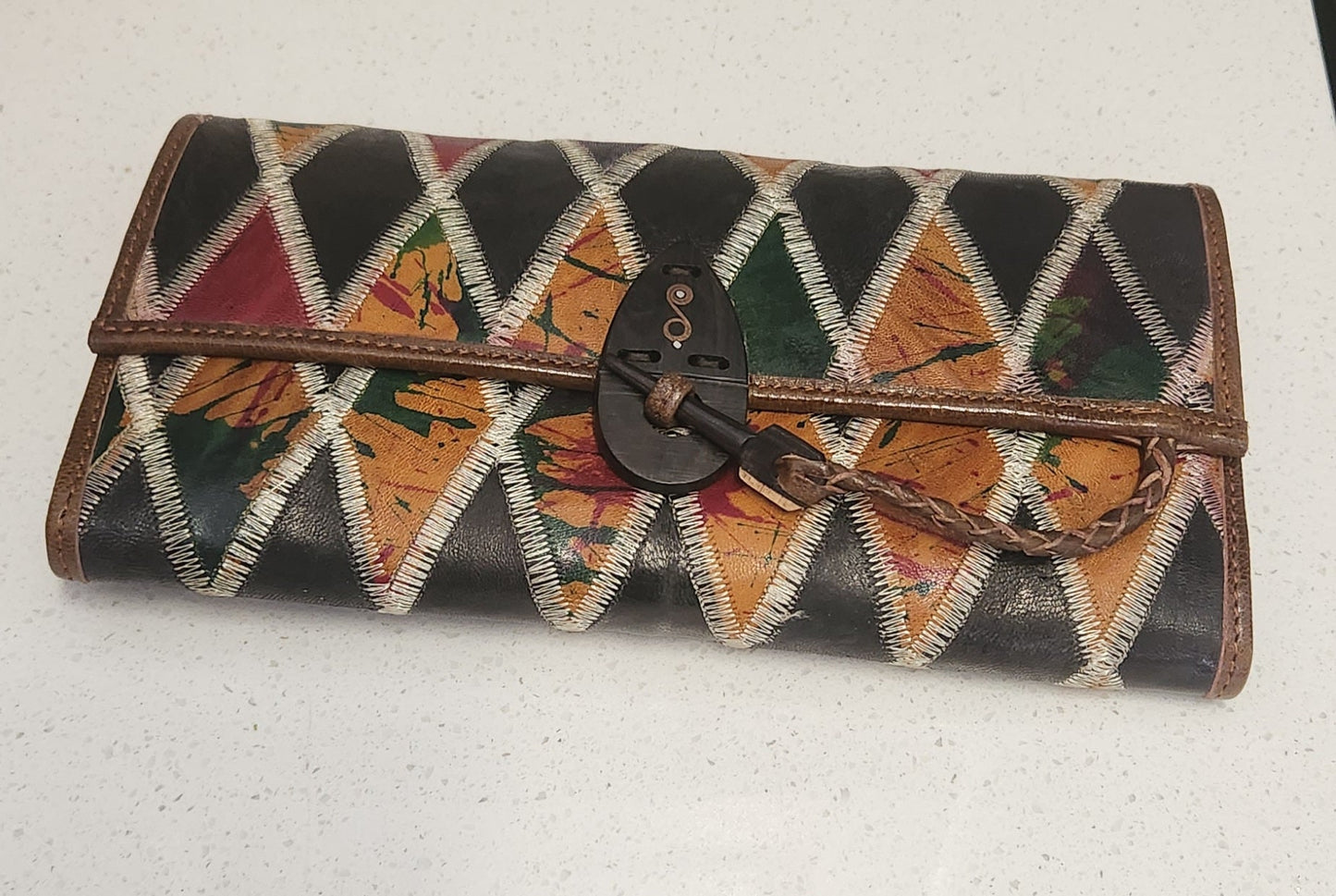 African Leather Women Wallet/Authentic Quilted Leather Wallet. Hand crafted Leather wallet, w/ genuine goat leather.