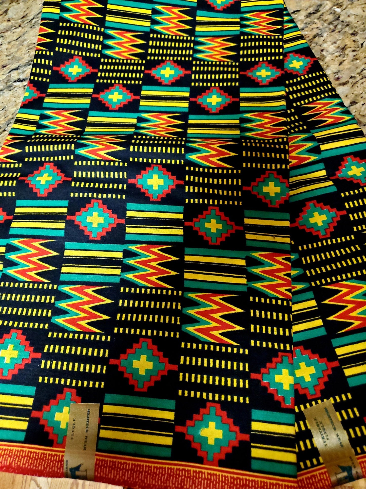 Kente Green African Fabric, 100% Cotton.