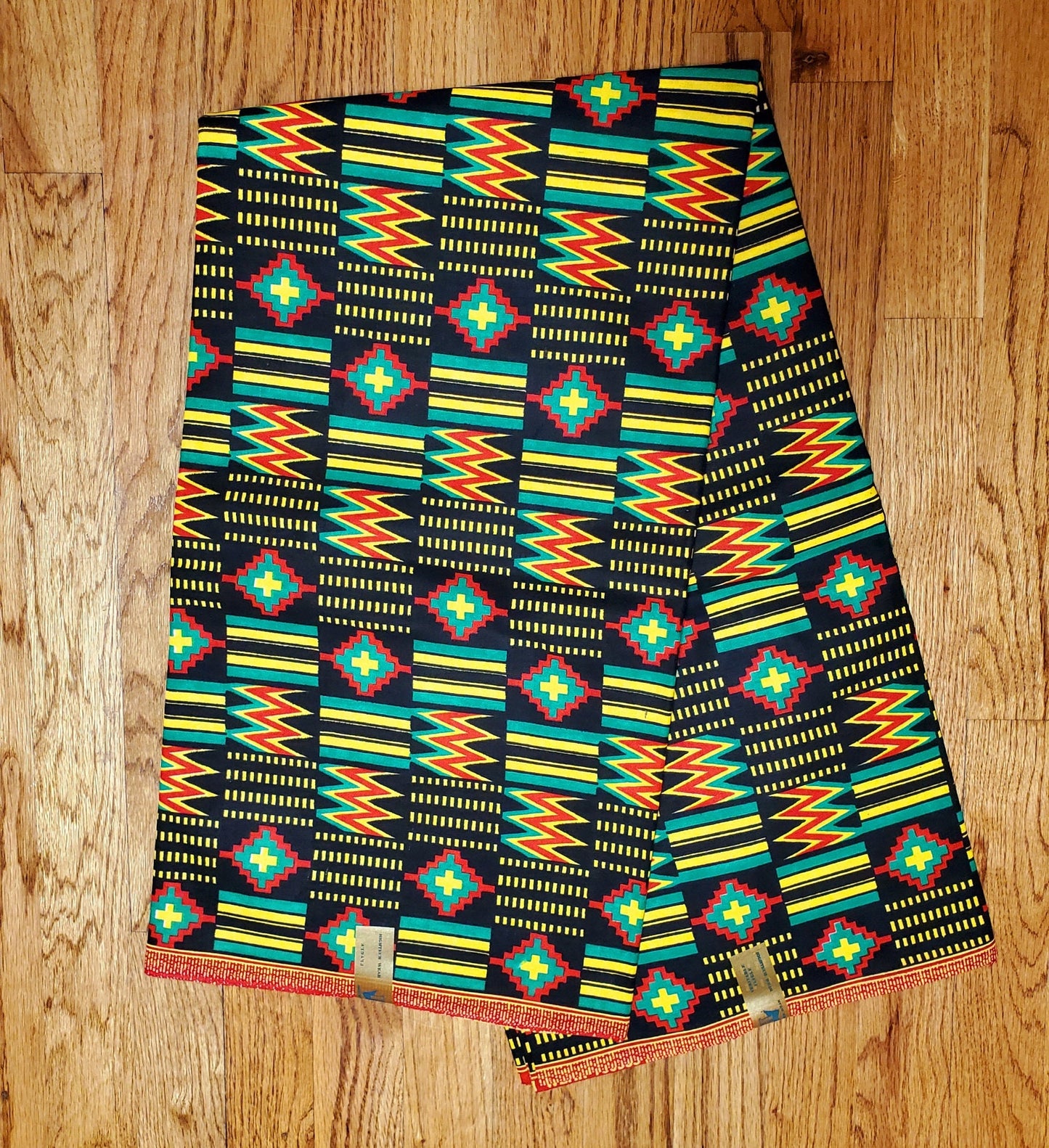 Kente Green African Fabric, 100% Cotton.