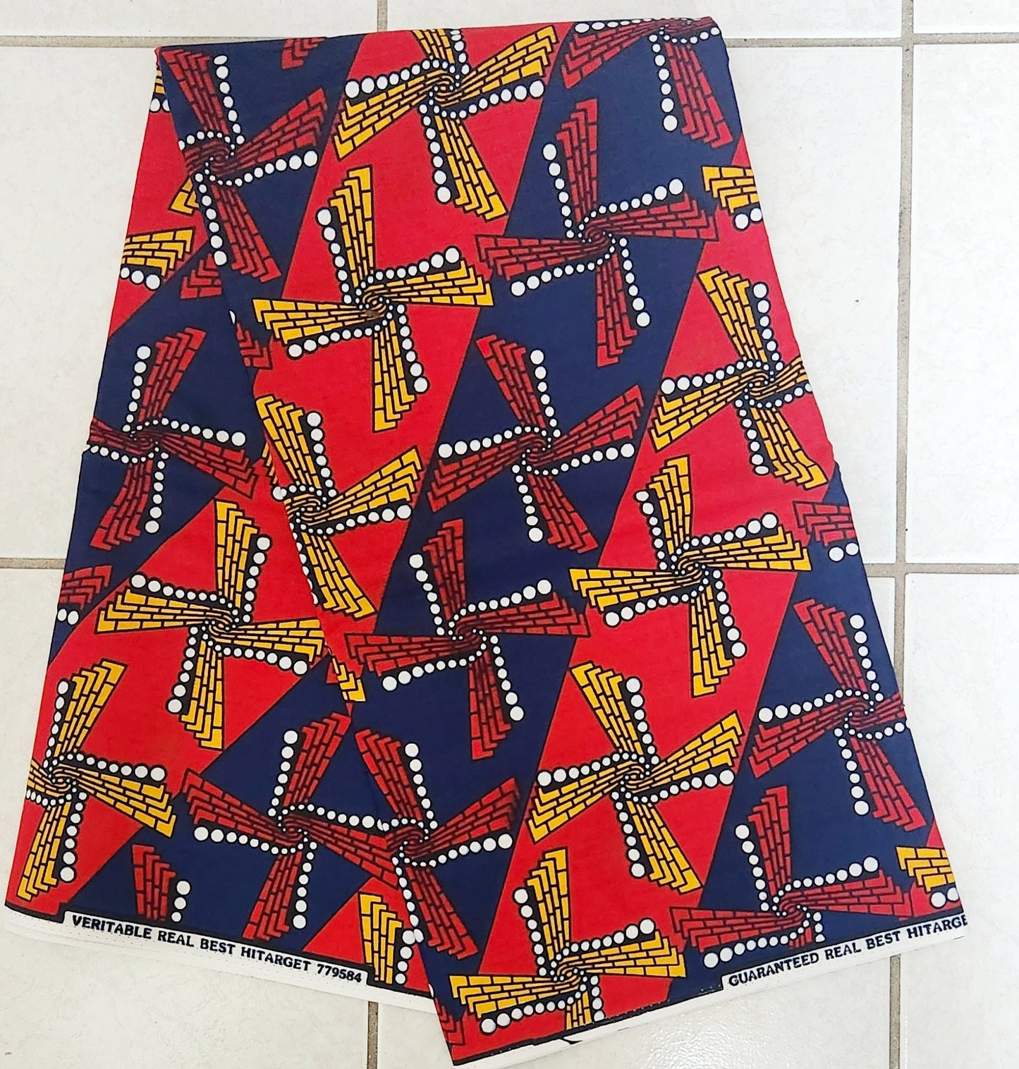 Ankara Red Blue Windmil Design Fabric/African Print Kitenge Fabric.