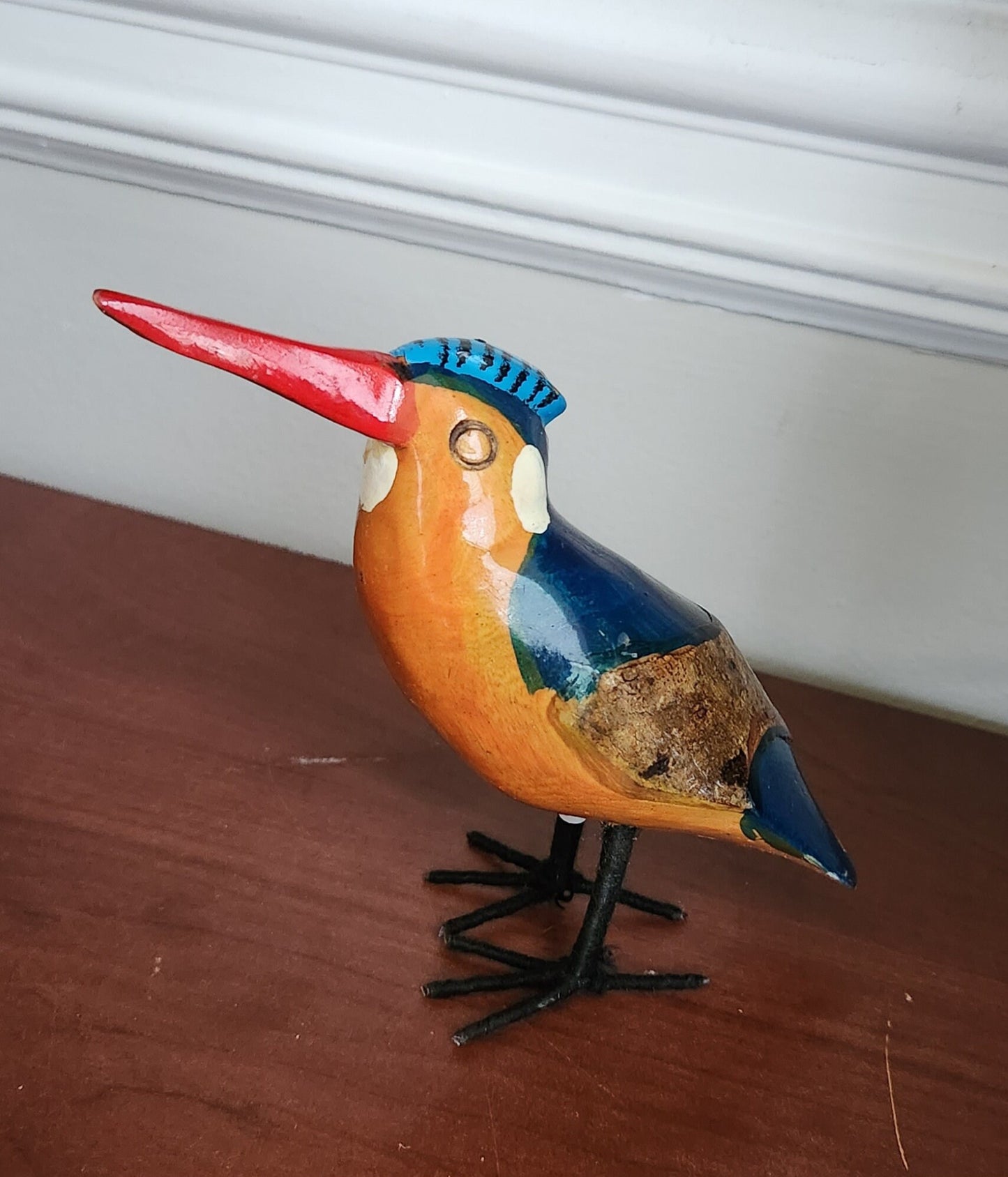 Handcrafted Wooden Bird Ornament Collection/Porcupine Bird/Christmas Gift. Kingfisher Sculpture, Bird Statue, Painted wood carving gift.