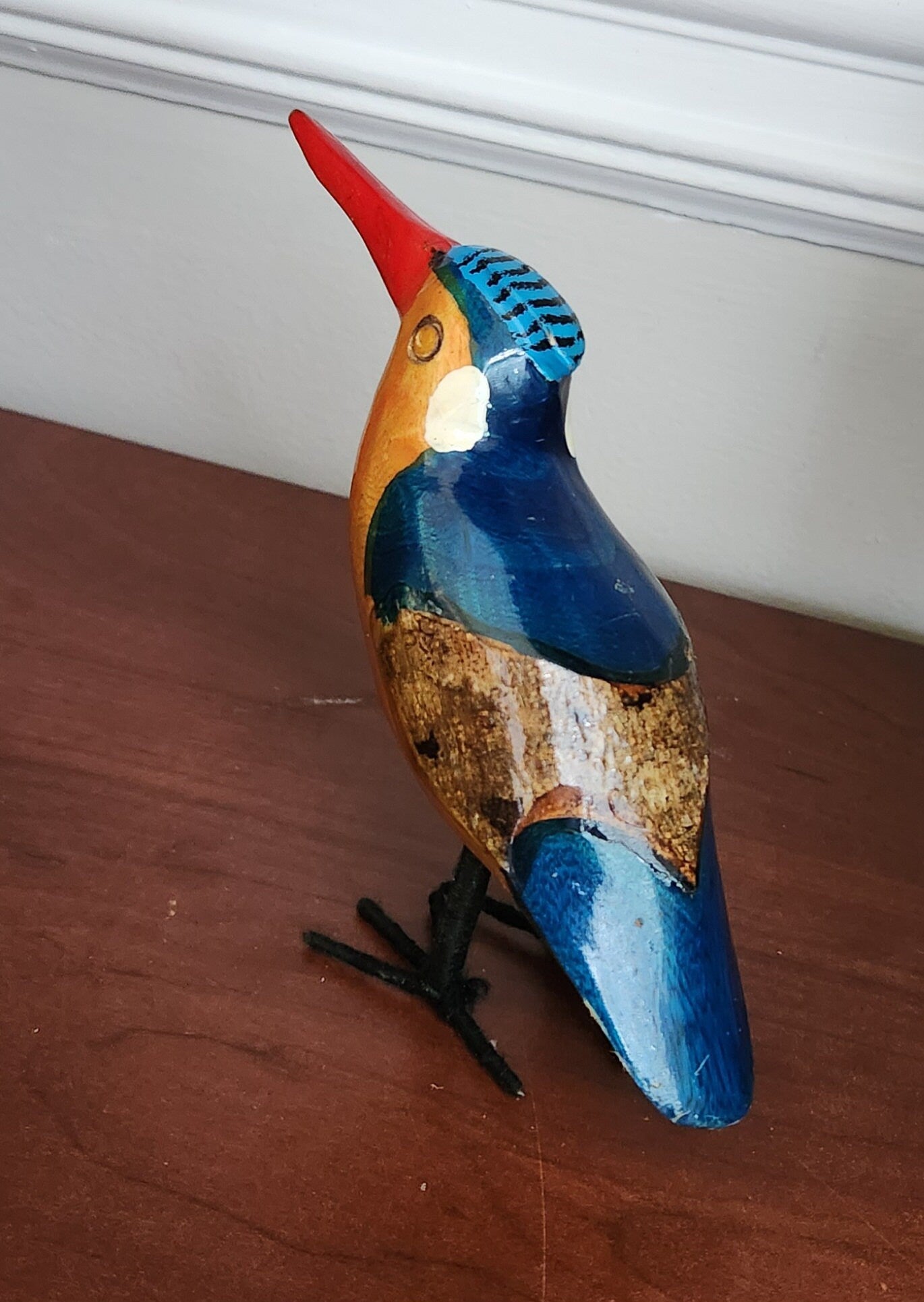 Handcrafted Wooden Bird Ornament Collection/Porcupine Bird/Christmas Gift. Kingfisher Sculpture, Bird Statue, Painted wood carving gift.
