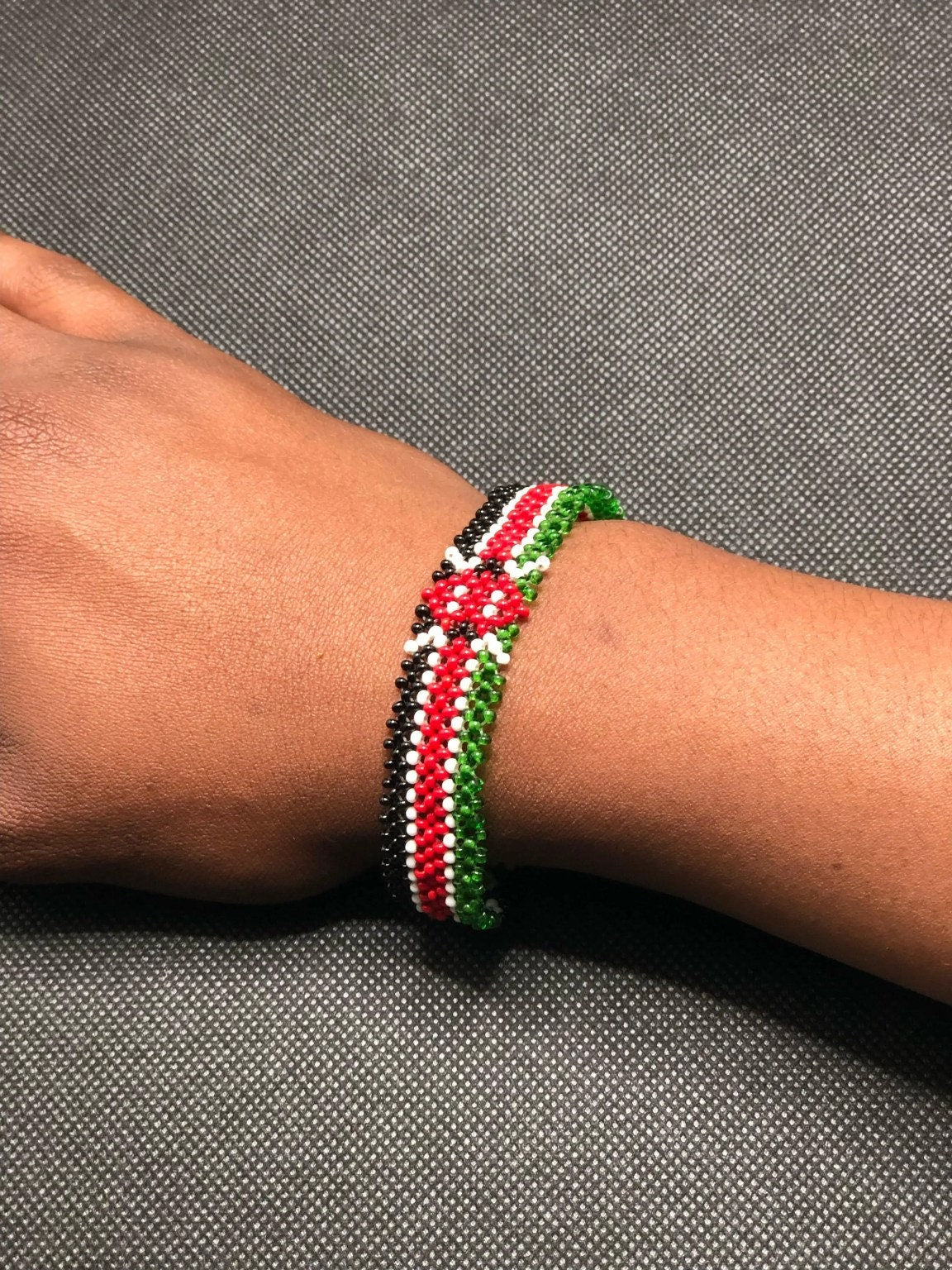 Kenyan Flag Wrist Wrap Bracelet Elastic Stretch/Masai beads/Gift idea/Kenya Flag Bracelet made by Maasai/Patriotic Bracelet.