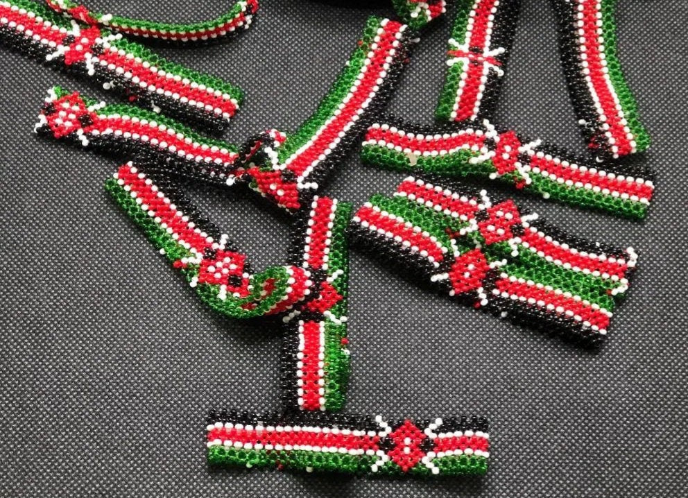 Kenyan Flag Wrist Wrap Bracelet Elastic Stretch/Masai beads/Gift idea/Kenya Flag Bracelet made by Maasai/Patriotic Bracelet.