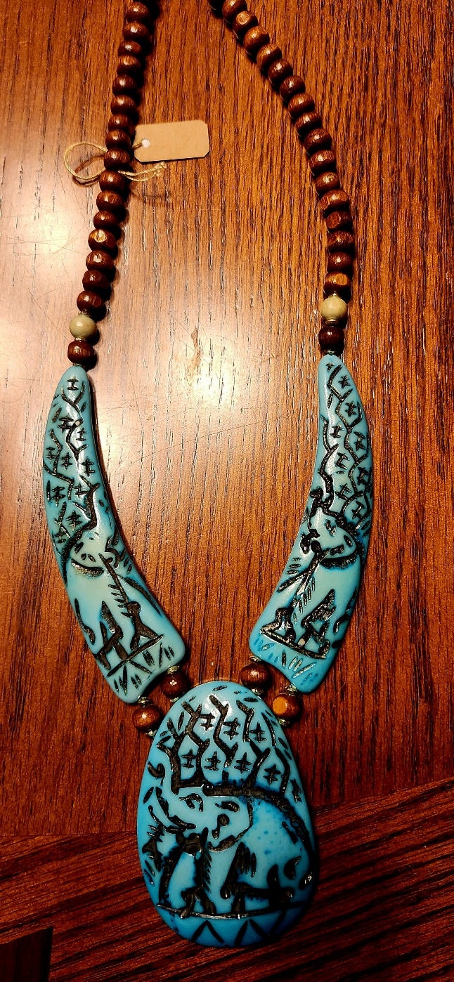 Resin Elephant curved Necklace/Boho handcrafted/Gift for her.