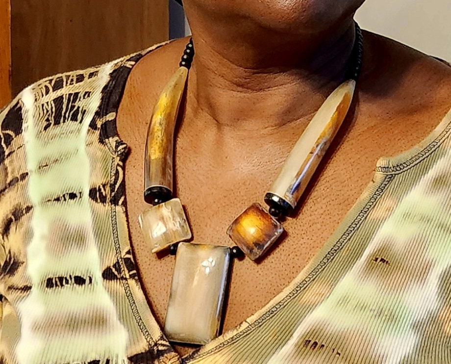 Handcrafted Horn Necklace/Kenya Jewelry/Christmas Gift/Natural Chunky Horn Necklace.