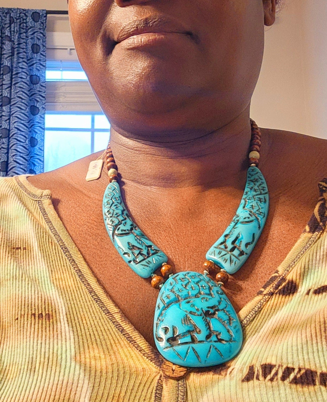 Resin Elephant curved Necklace/Boho handcrafted/Gift for her.
