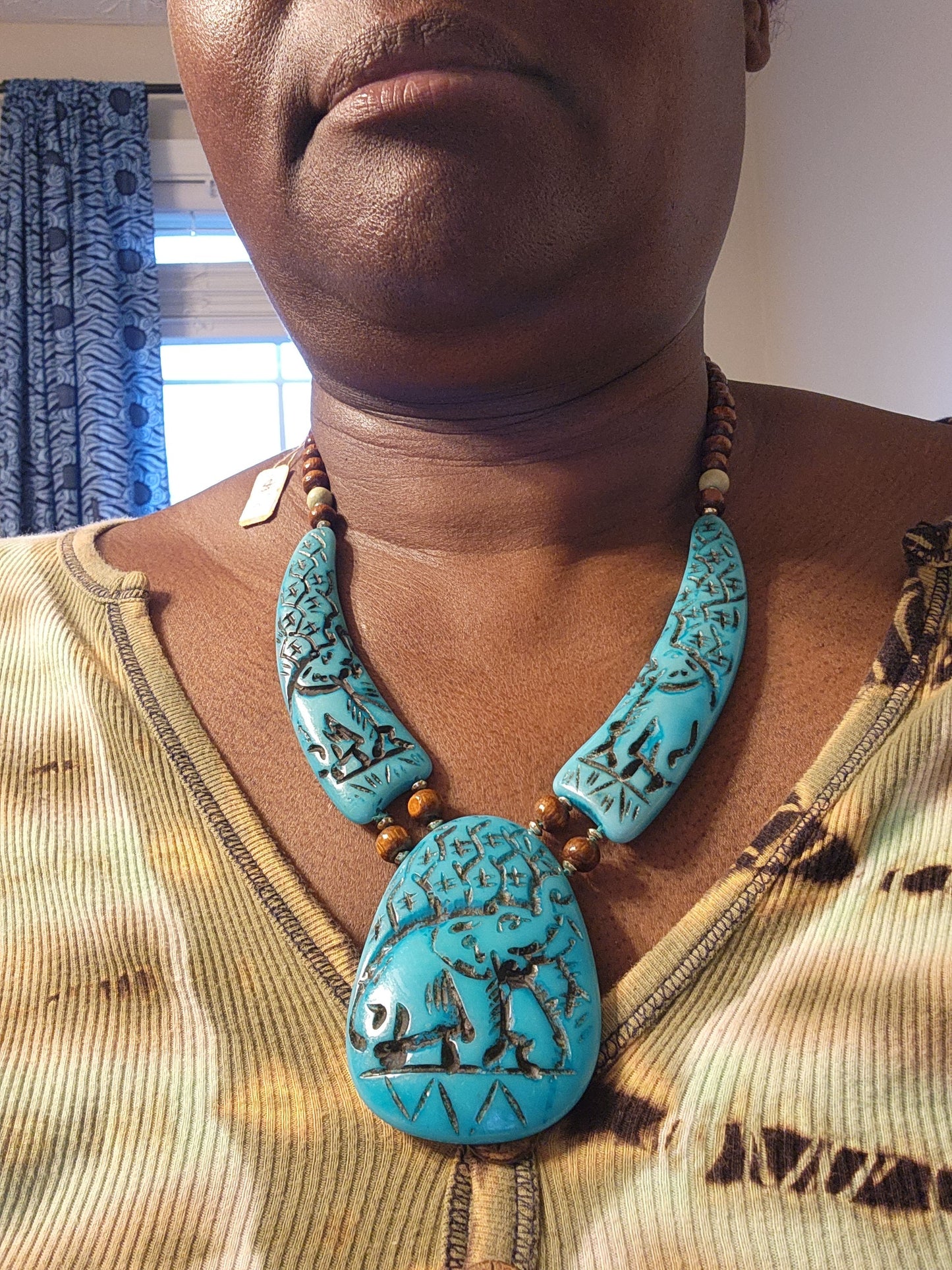 Resin Elephant curved Necklace/Boho handcrafted/Gift for her.