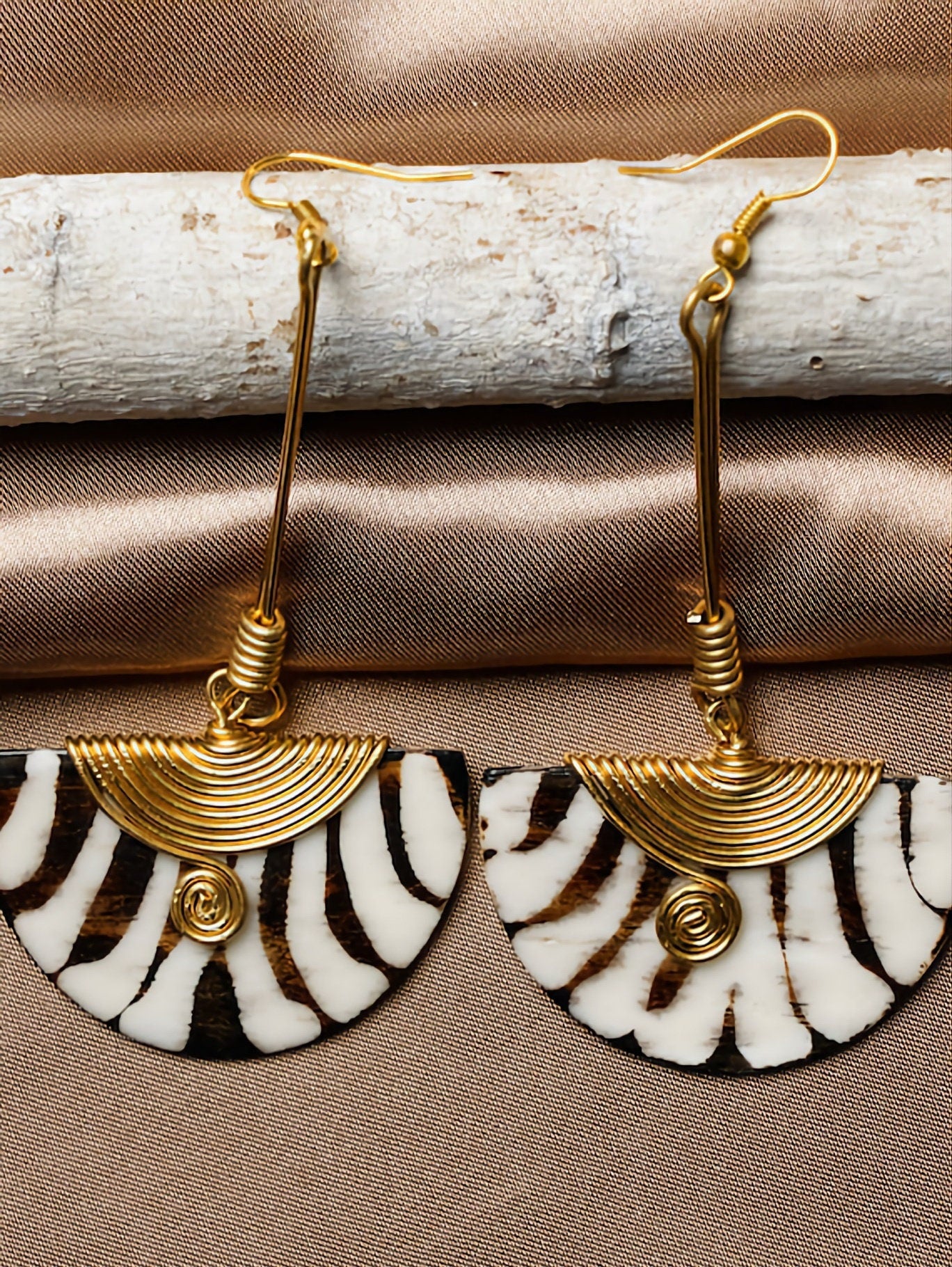 African Dangling Drop Bone Earrings, Statement Earrings, Ethnic earrings, Half Moon Boho Earrings 3.5".