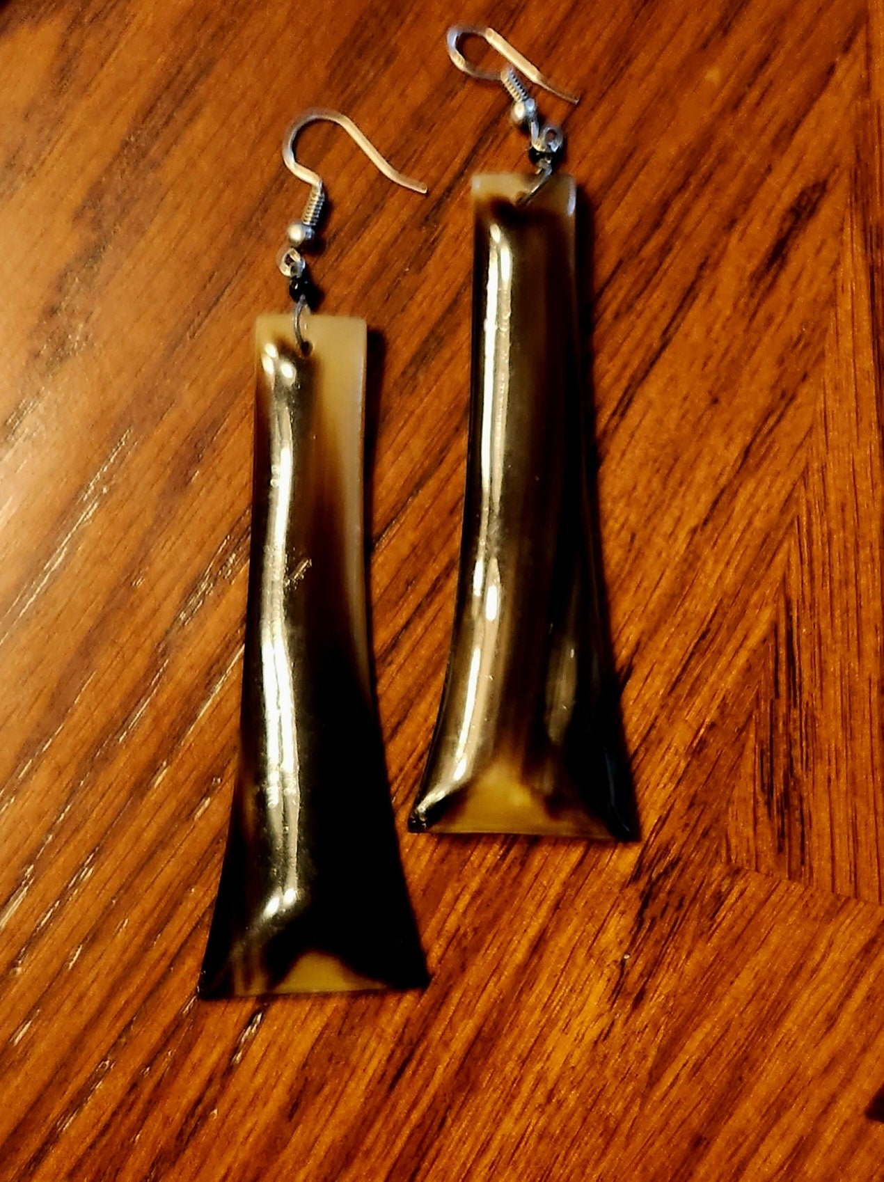 African Cow Horn Dangling Earrings/Recycked Horn Earrings 3 inches.