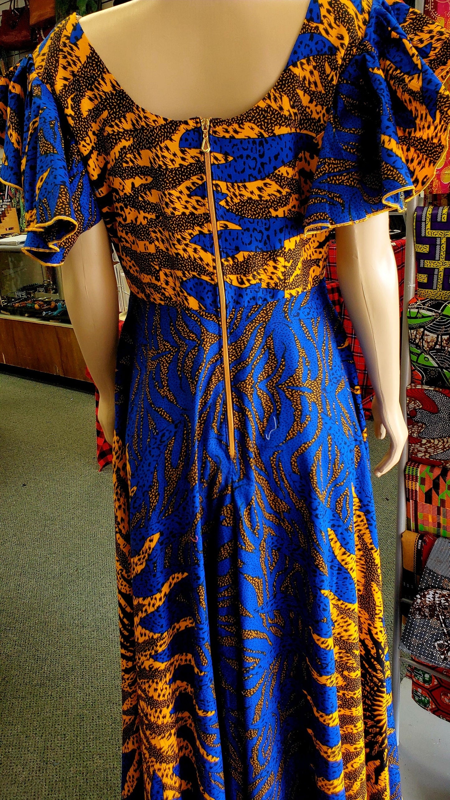 Ankara African Print Sunflower Maxi Dress/Fitted Dress with a back zipper.