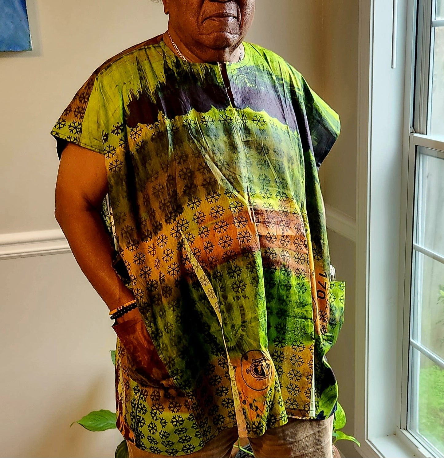 African Men's/Women Plus Size Smock Shirt/Fugu Batakari Unisex Shirt/Ghanian Smock/Oversize Cotton Splash Top.