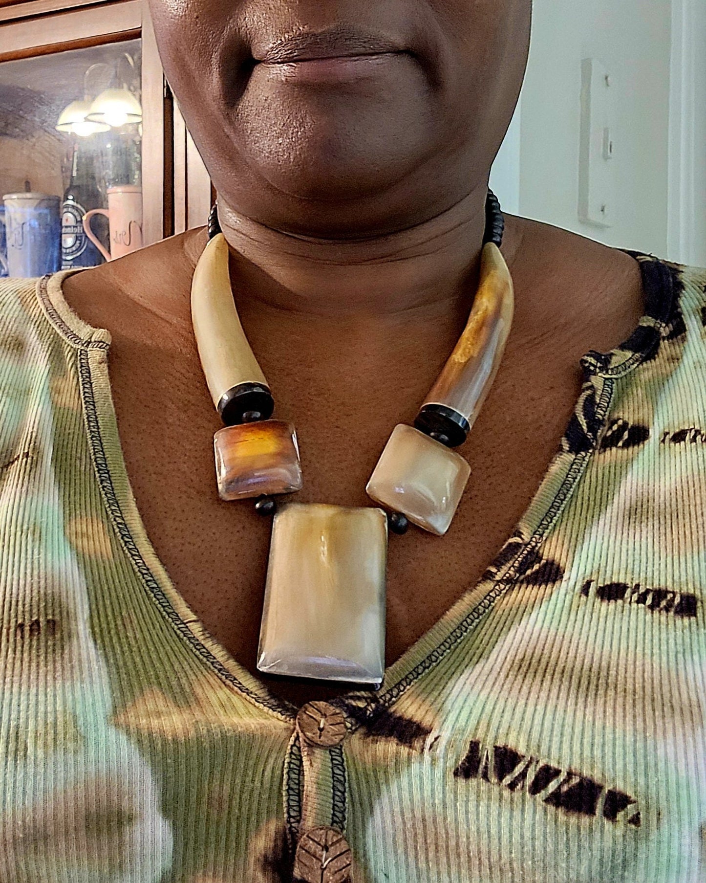 Handcrafted Horn Necklace/Kenya Jewelry/Christmas Gift/Natural Chunky Horn Necklace.